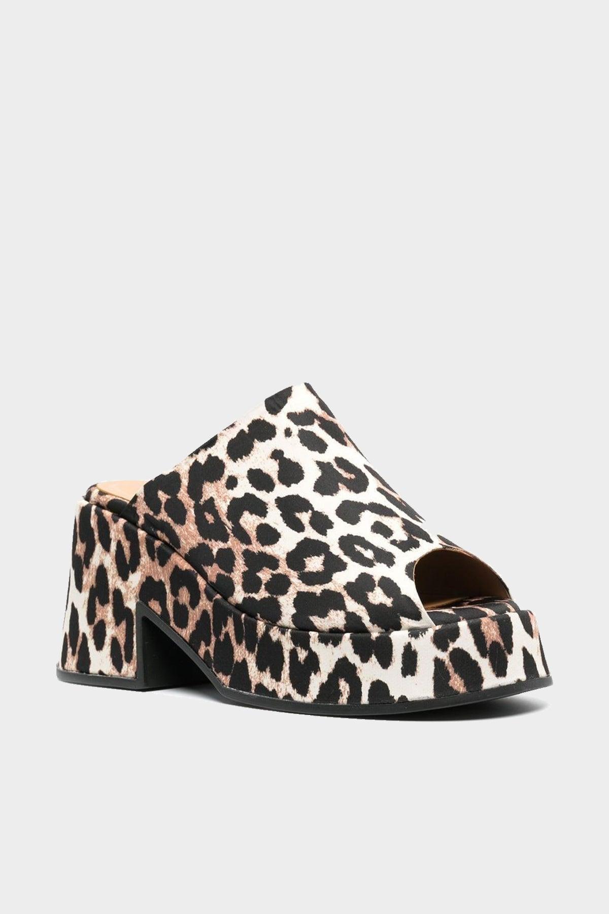 Womens Shoes Heels Wedge sandals Natural Ganni Retro Leopard-print Satin Platform Mules in Tan 