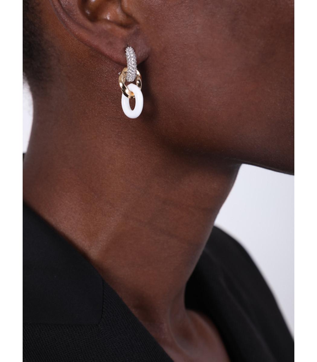 Bottega Silk Crystal And Enamel Hoop Drop Earrings in Gold