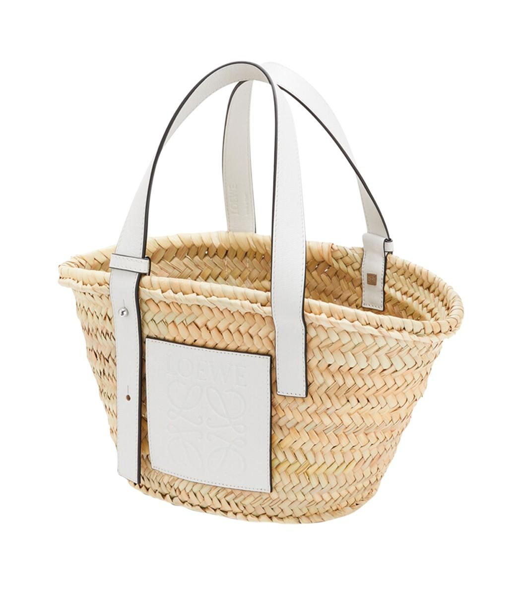 Loewe White Leather And Raffia Basket Bag - Save 34% | Lyst