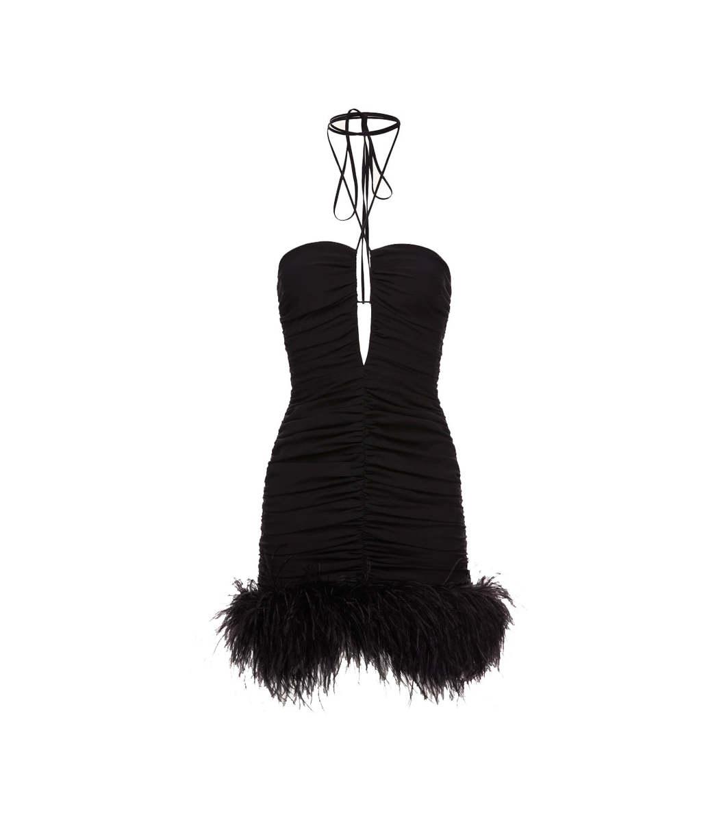 Magda Butrym Halter Feather Mini Dress in Black | Lyst