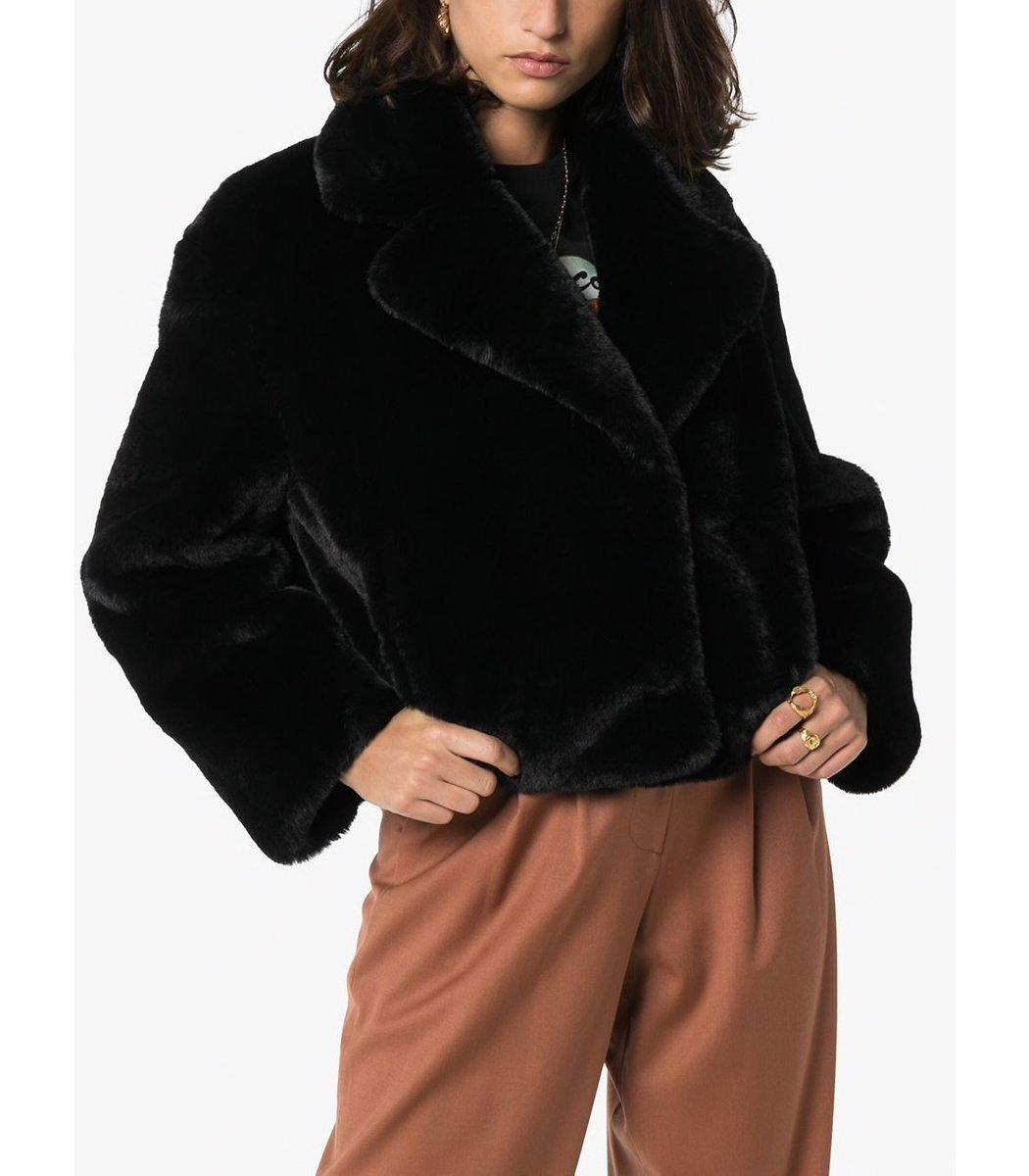 Stand Studio Janet Cropped Faux Fur Jacket in Black | Lyst