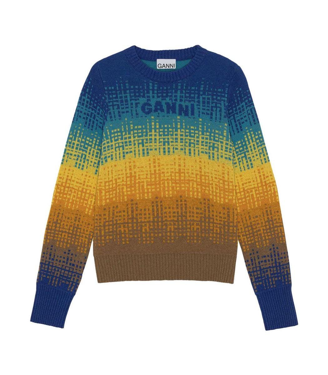 Ganni Graphic Wool Pullover in Blue | Lyst