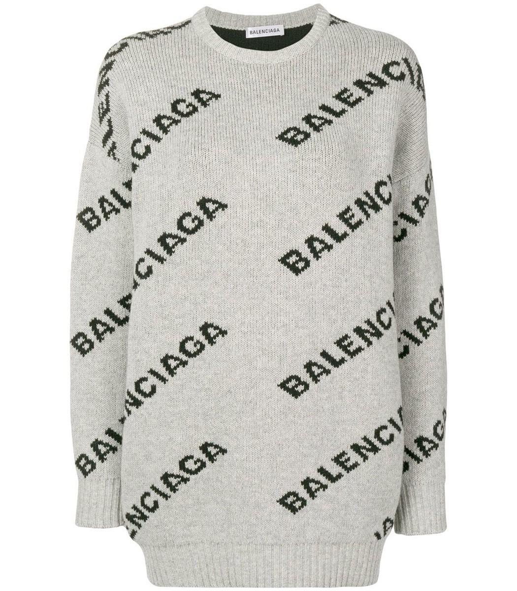 Balenciaga Wool Oversized Logo Knitted Jumper in Grey (Gray) - Lyst