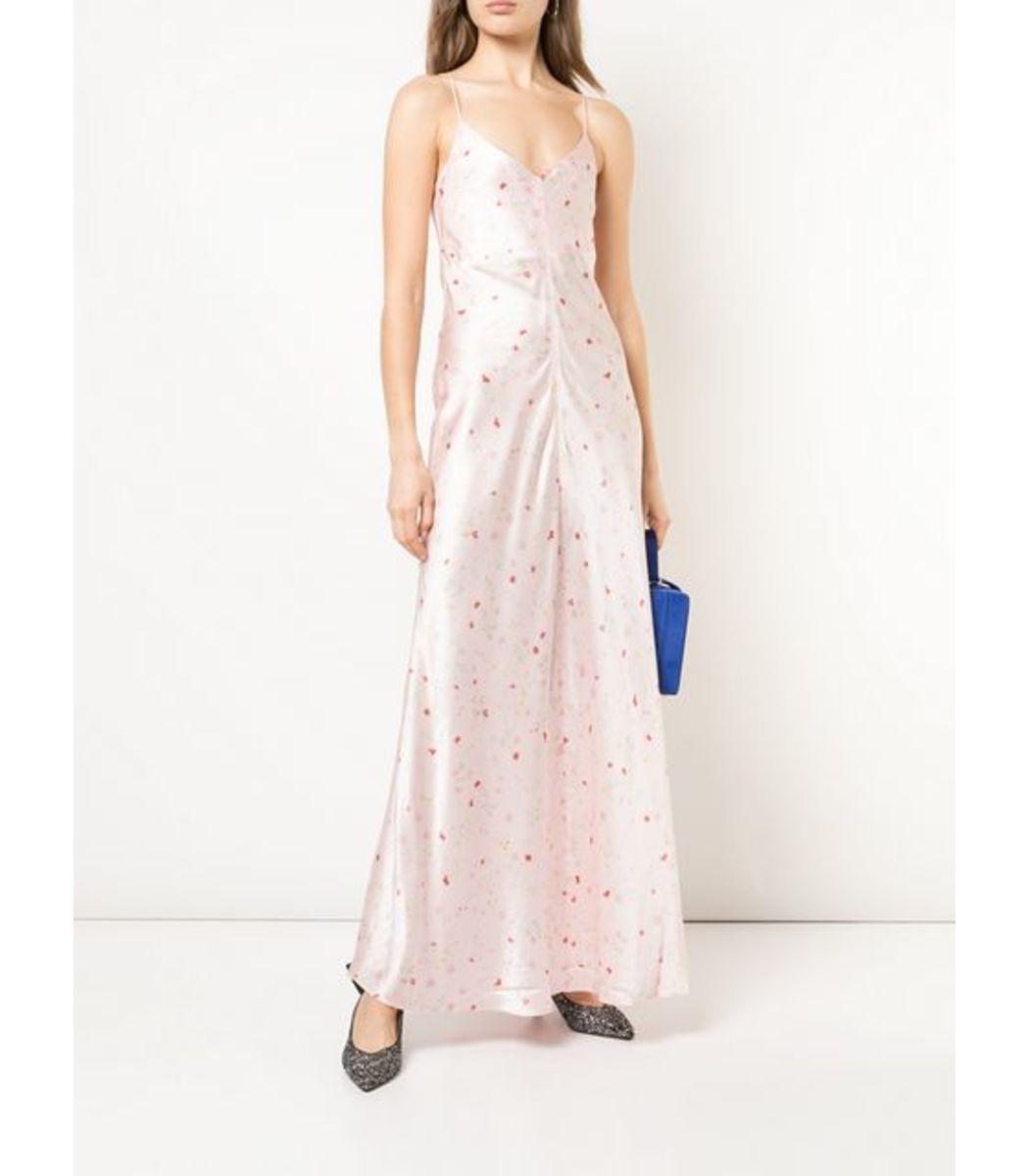 Ganni Blakely Silk Floral Maxi Slip Dress in Pink | Lyst