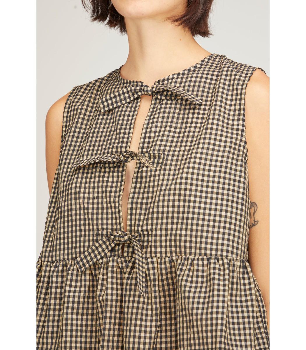 Ganni Sleeveless Ribbon Blouse in Green | Lyst