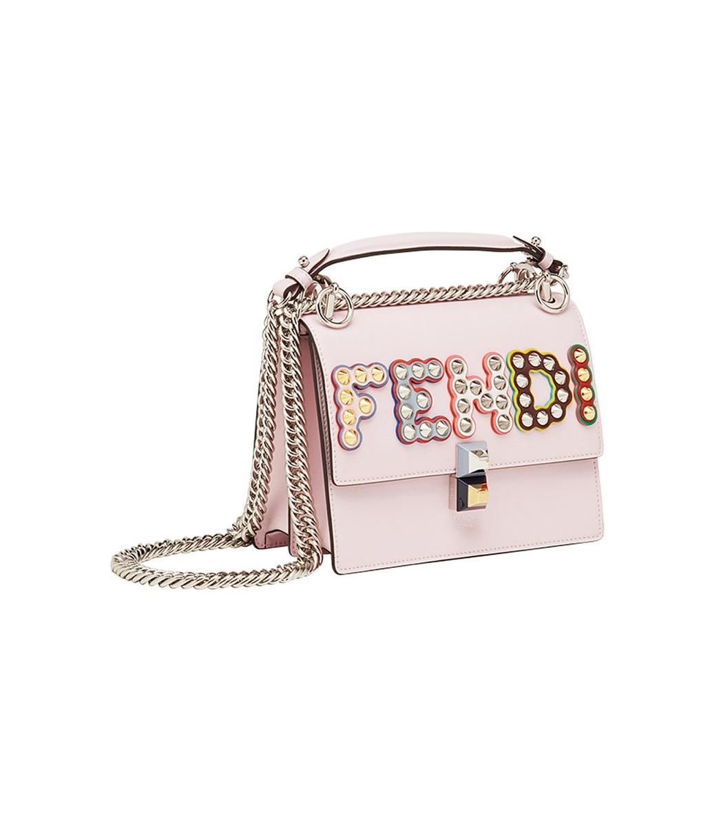 Fendi Leather Pink Multi Embellished Logo Kan I Bag - Lyst