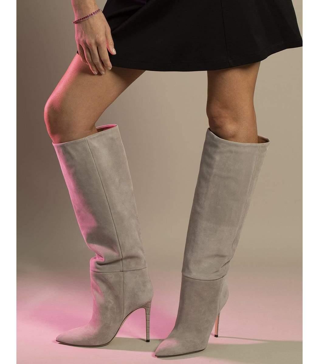 grey suede high boots
