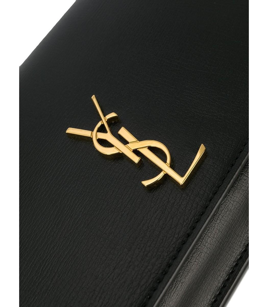 Saint Laurent Leather Ysl Monogram Phone Holder Bag in Black - Lyst