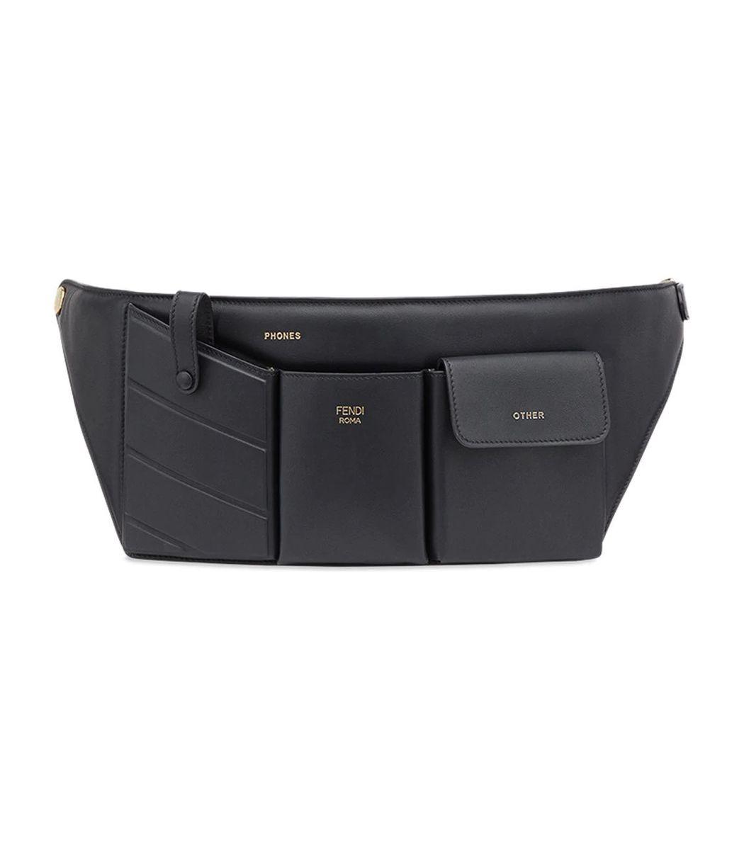 Fendi Leather Pockets Belt Bag in Black 