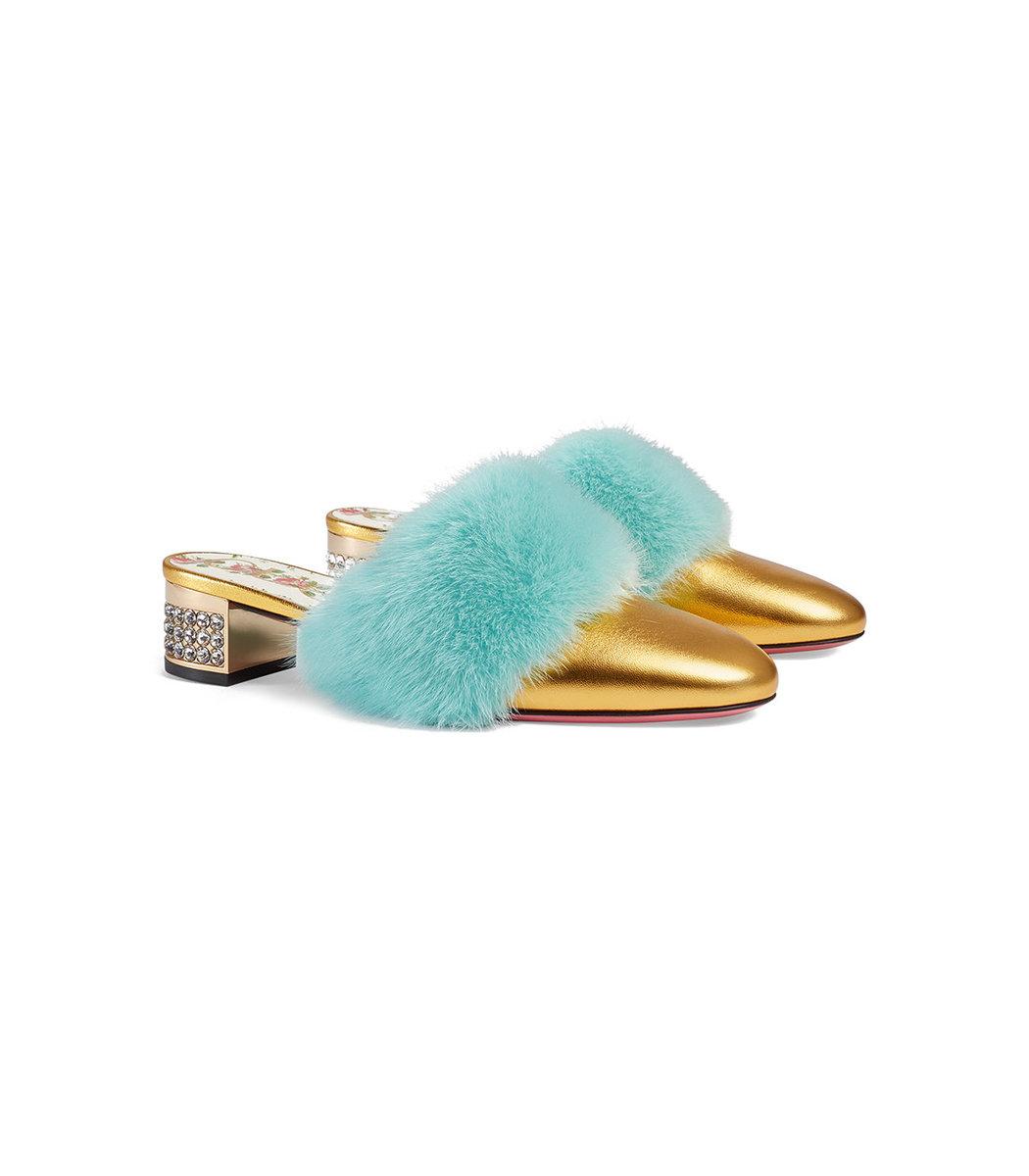 turquoise gucci slides