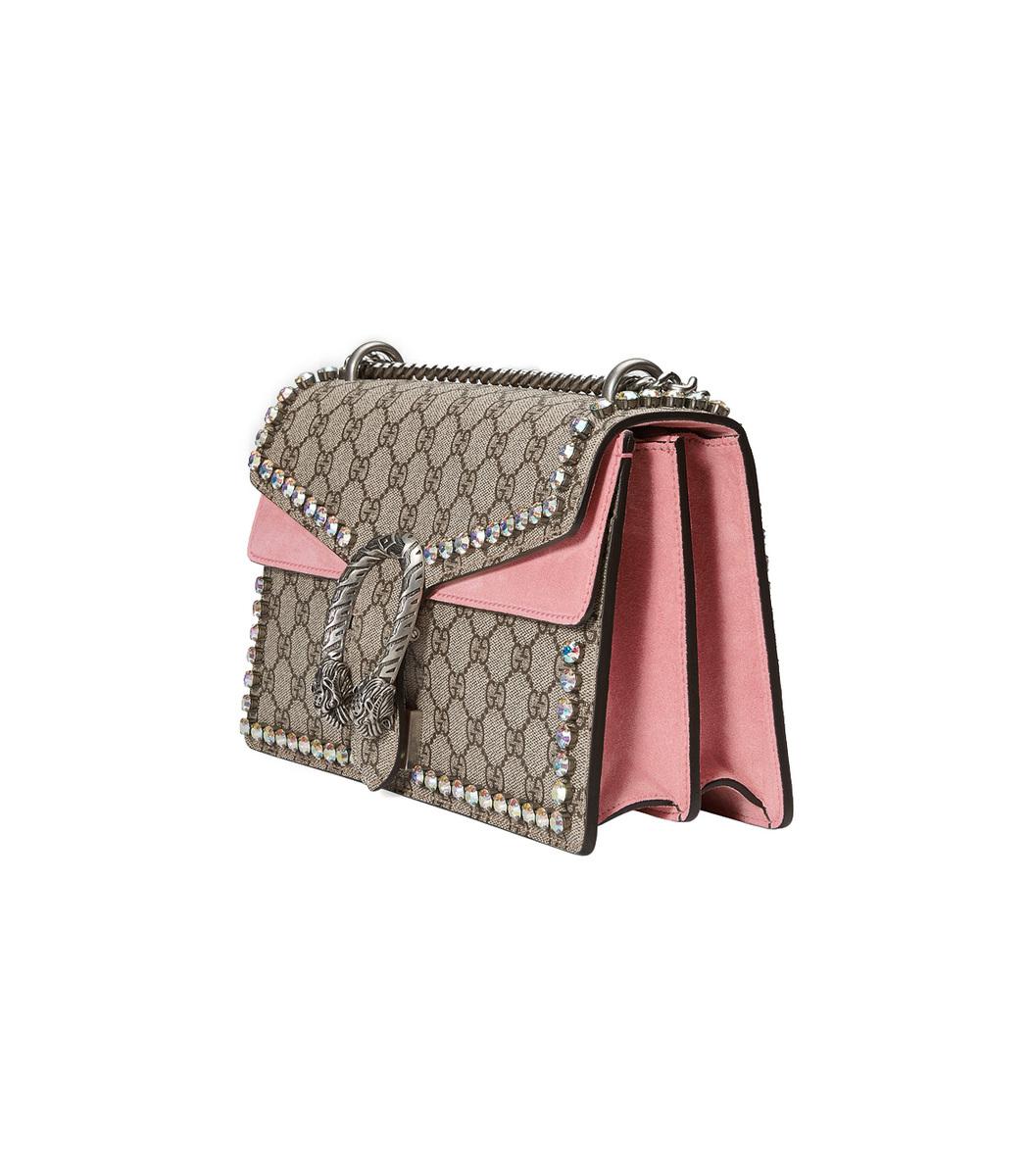 Gucci Canvas Pink Dionysus Gg Supreme Shoulder Bag With Crystals - Lyst