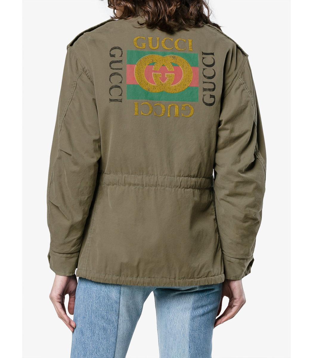 Gucci Cotton Logo Print Military Jacket 