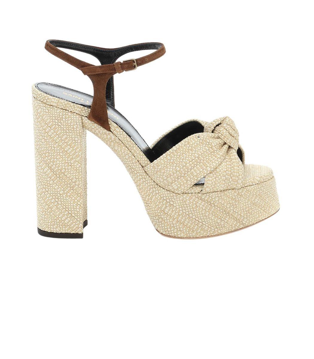 Saint Laurent Bianca Suede-trimmed Raffia Platform Sandals in Natural ...