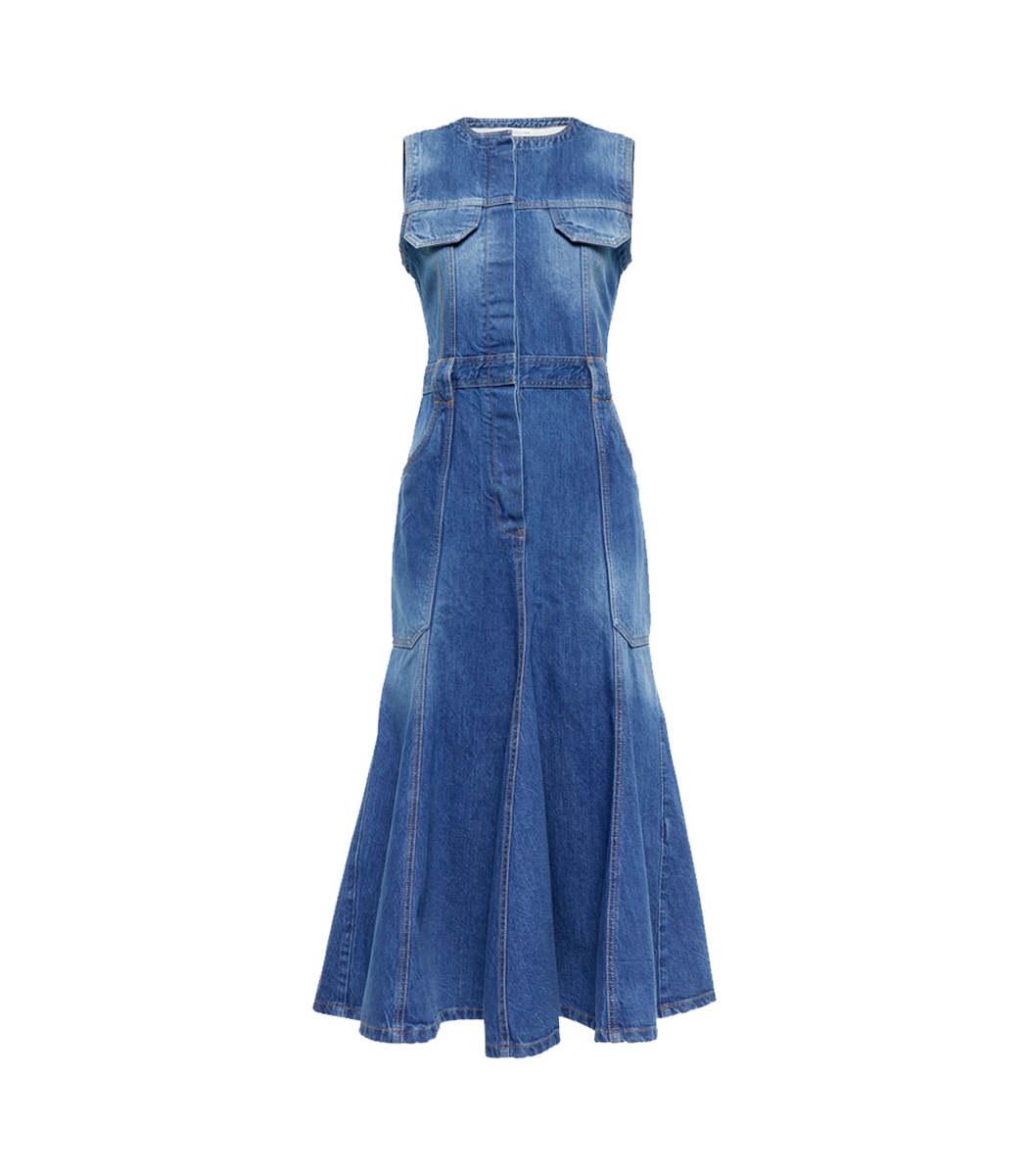 Victoria Beckham Denim Midi Dress in Blue | Lyst