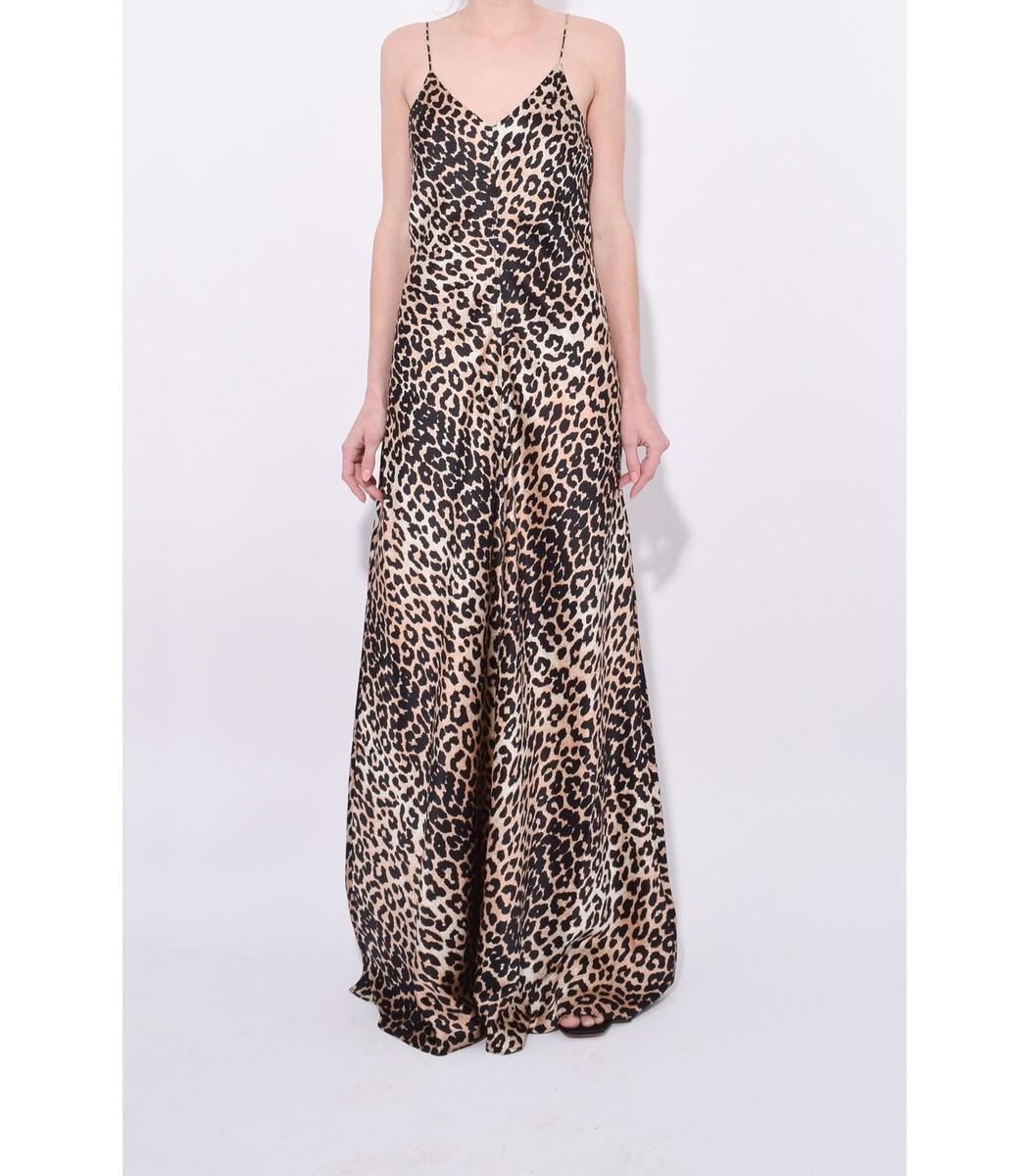 Ganni Blakely Leopard-print Stretch-silk Slip Dress | Lyst