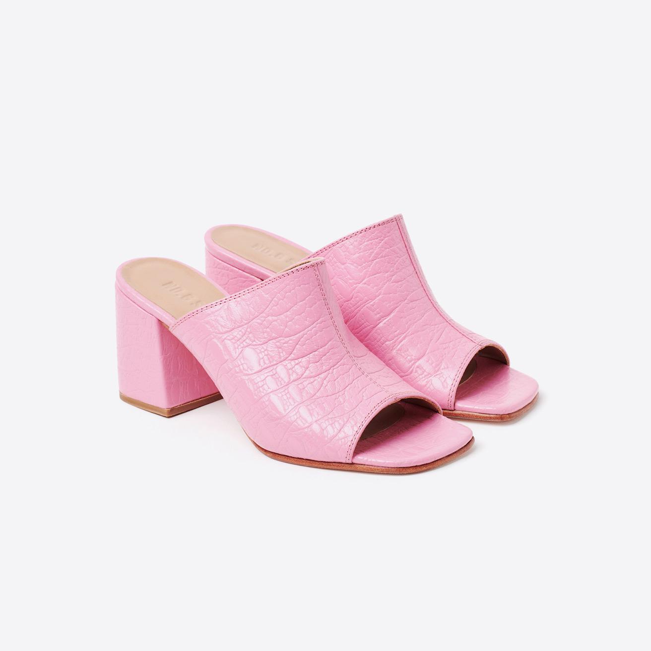 pink block heel mules