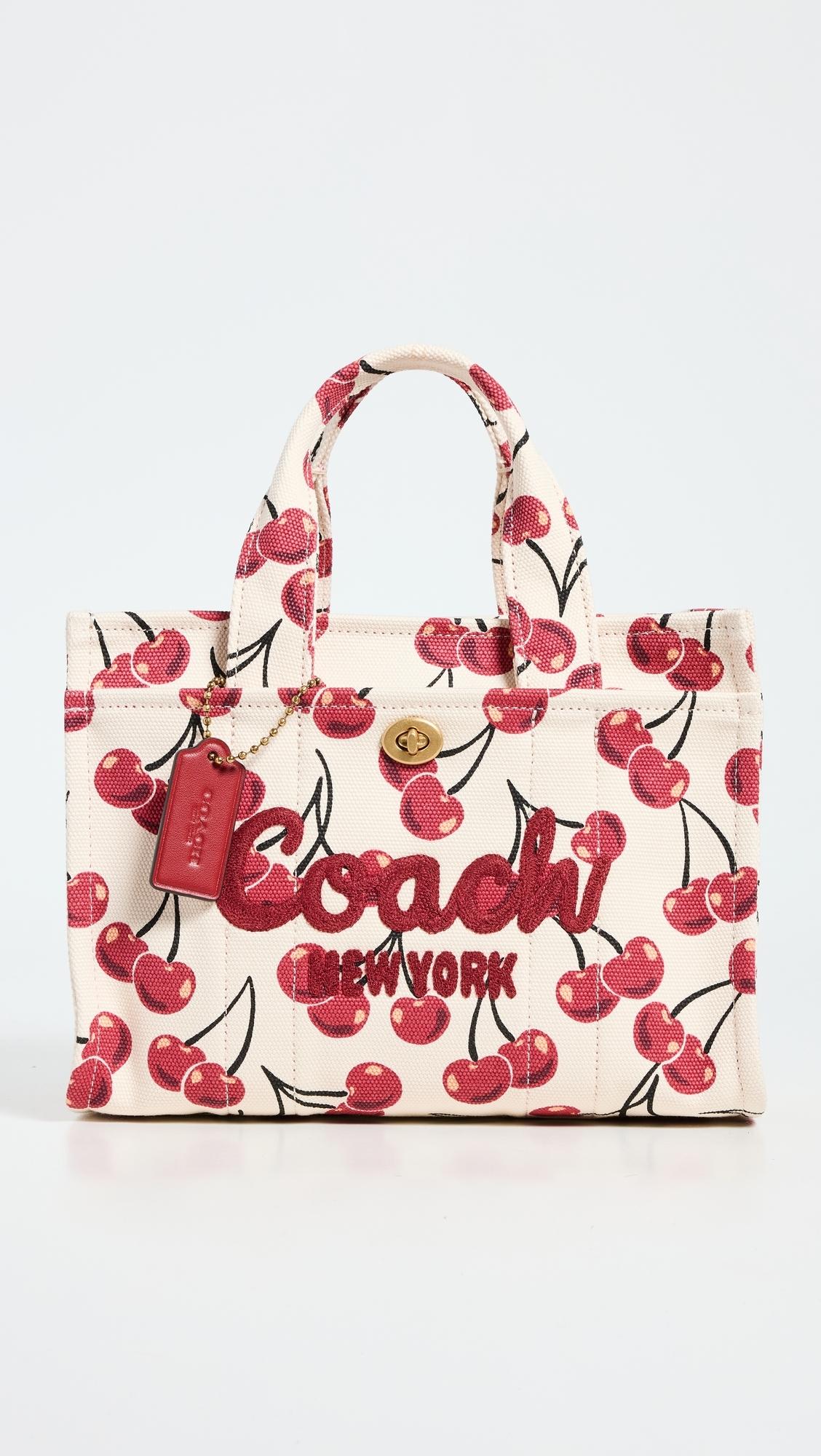 COACH Cargo Tote Bag With Cherry Print Tote Handbags, Canvas