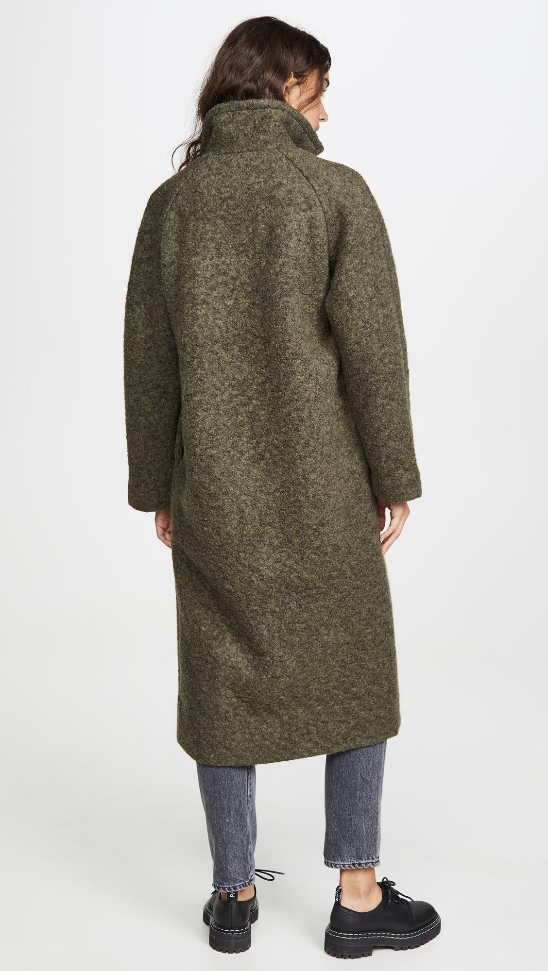 Ganni Boucle Wool Coat in Green | Lyst