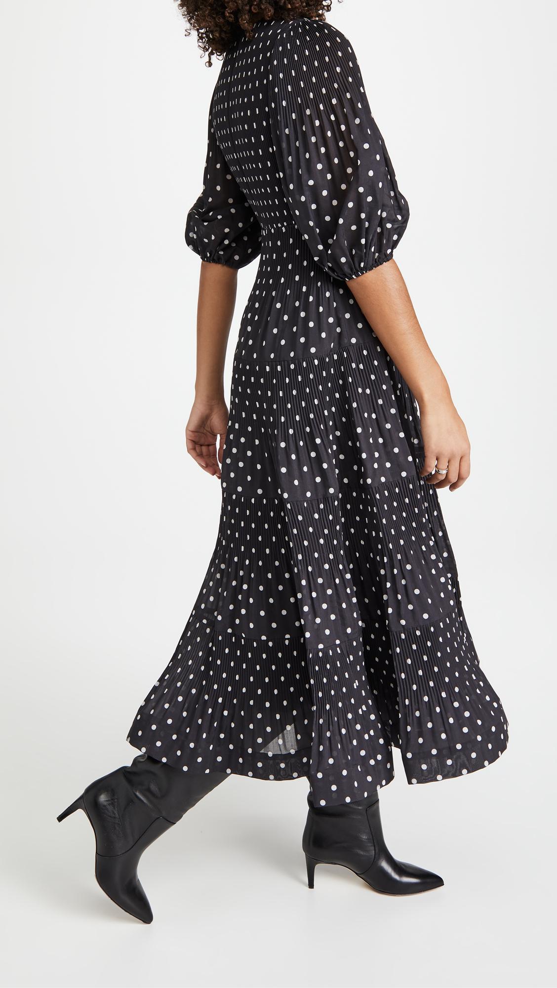 Zimmermann Synthetic Pleated Long Sleeve Midi Dress in Black/Pearl Dot ...