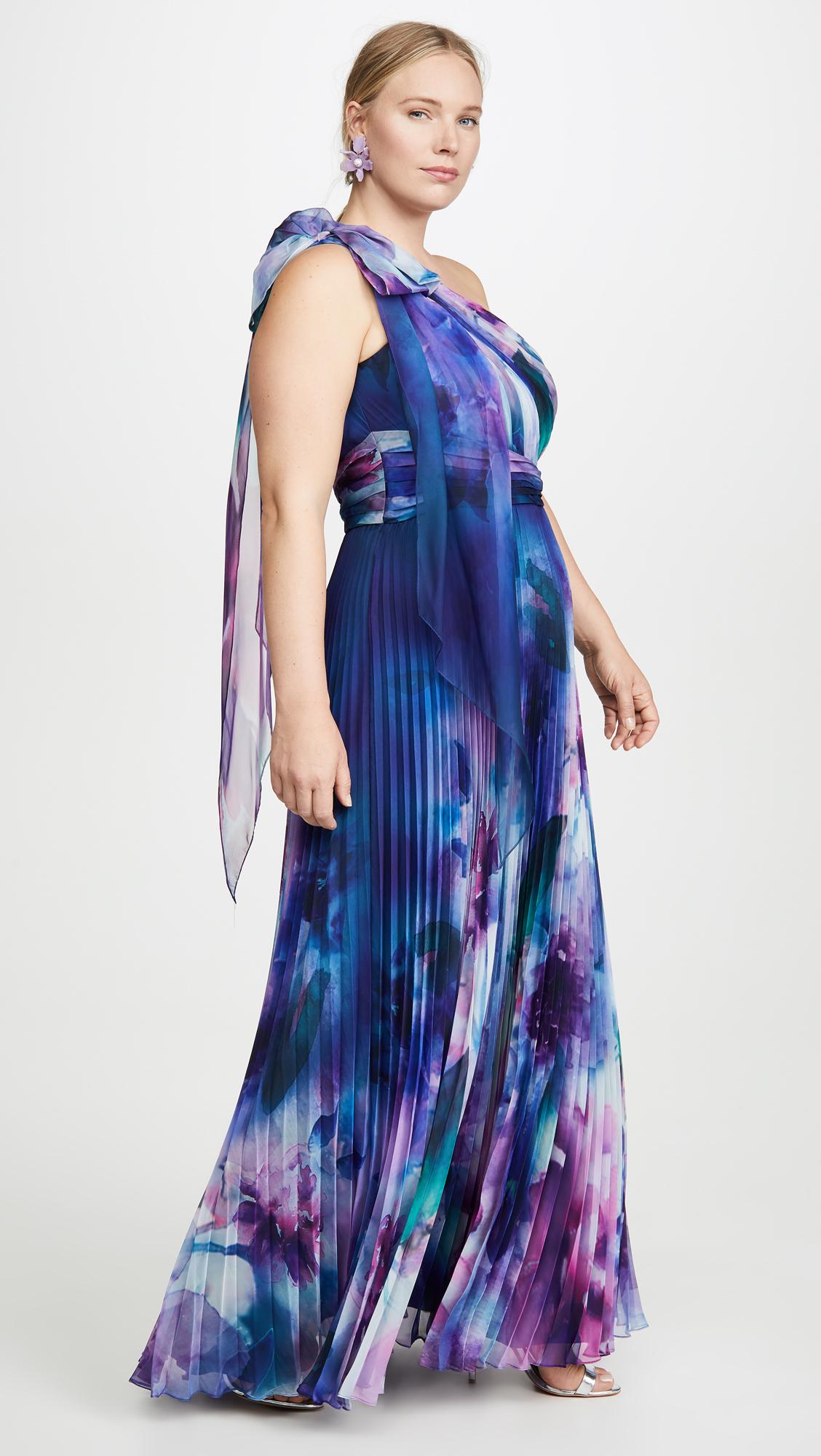 Marchesa notte One-shoulder Pleated Printed Chiffon Gown in Blue - Save 55% - Lyst