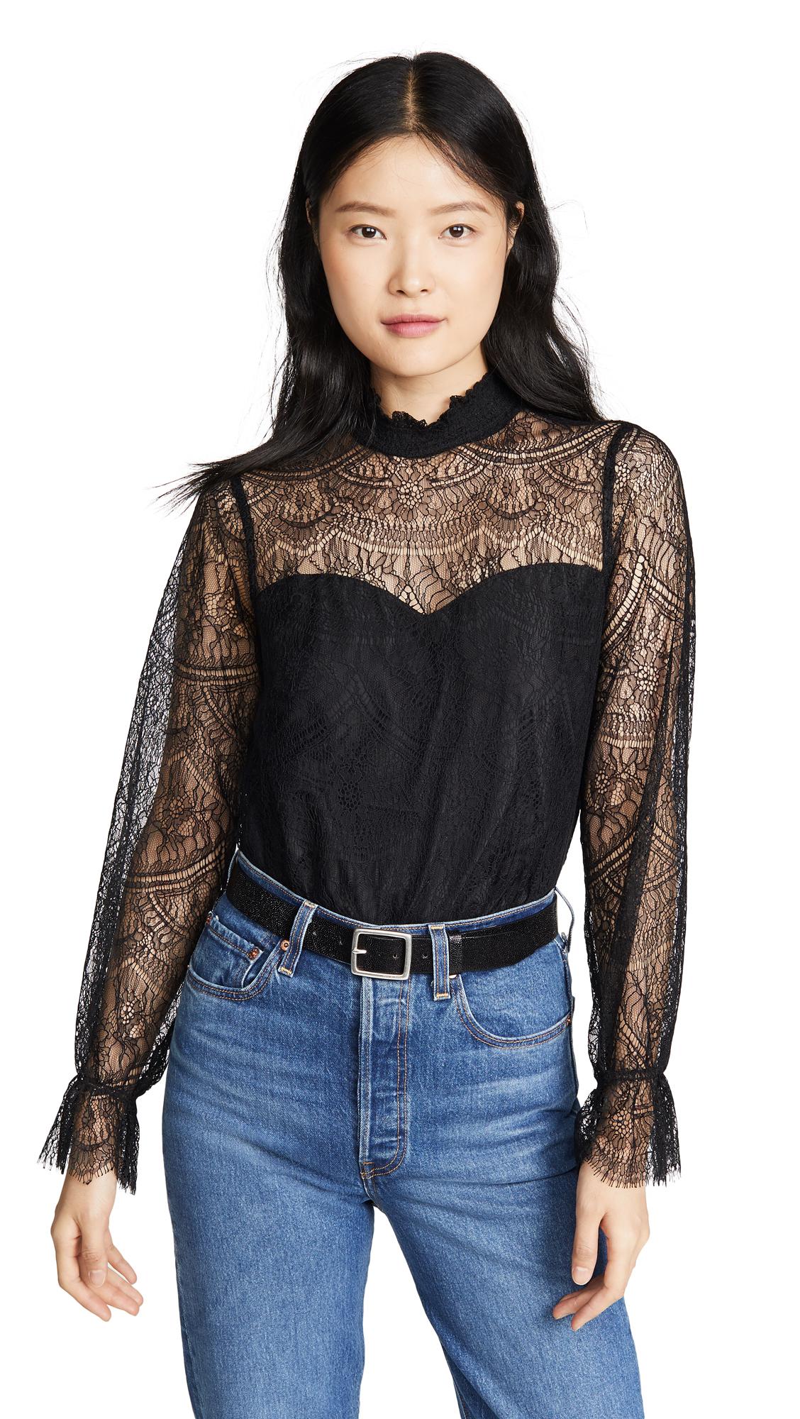 Cupcakes And Cashmere Lace Ambition Blouse in Black - Lyst