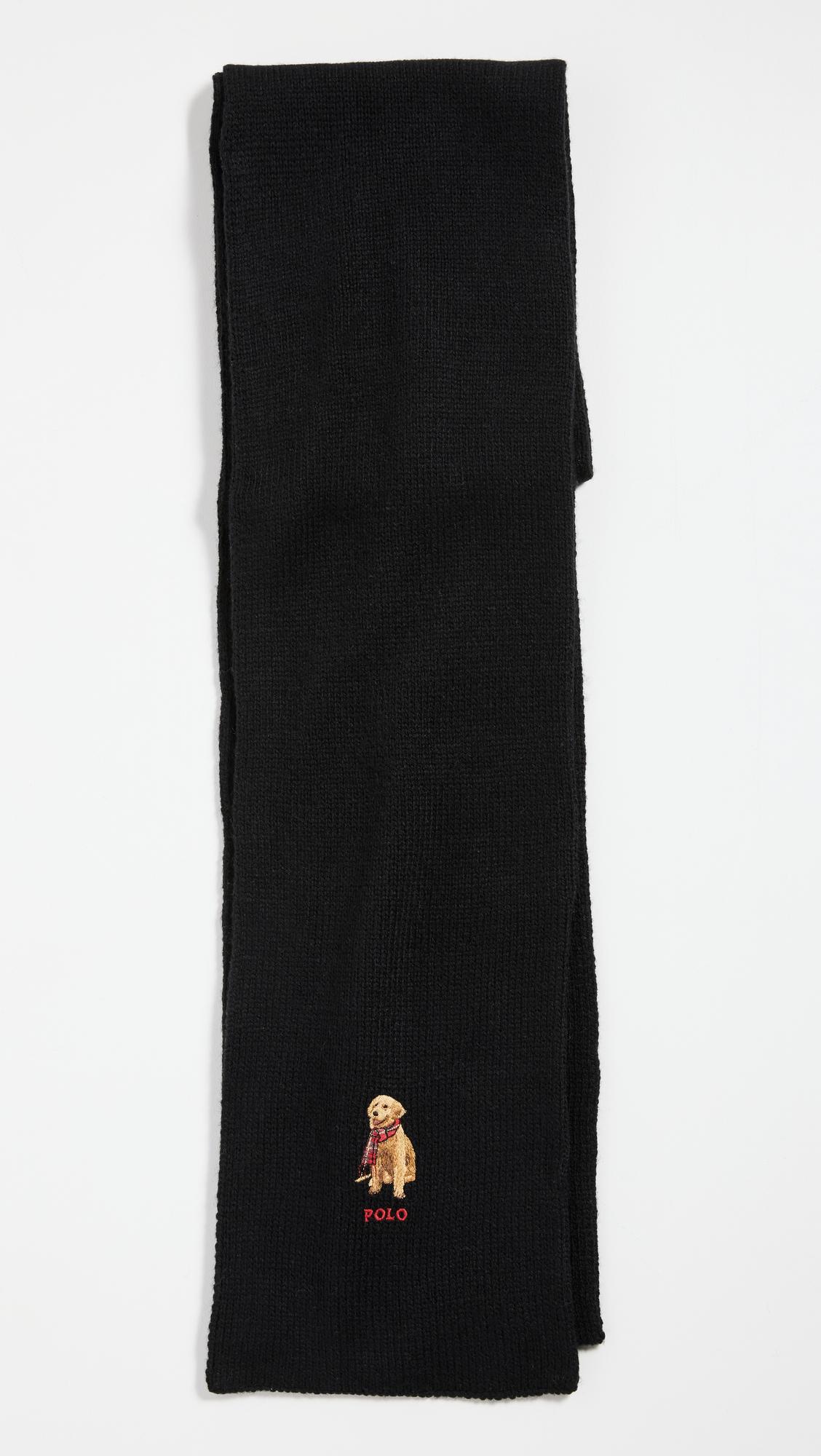 Polo Ralph Lauren Embroidered Golden Retriever Scarf in Black for Men