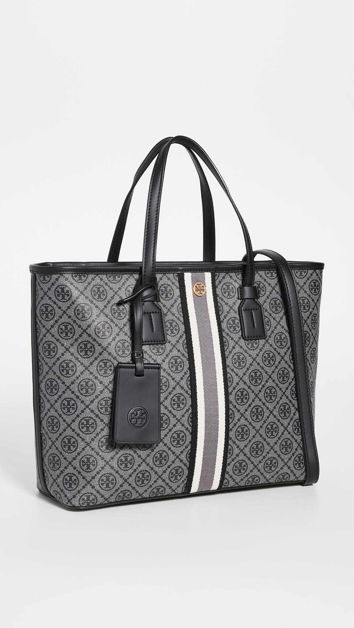 Tory Burch T Monogram Coated Canvas Small Tote in Black