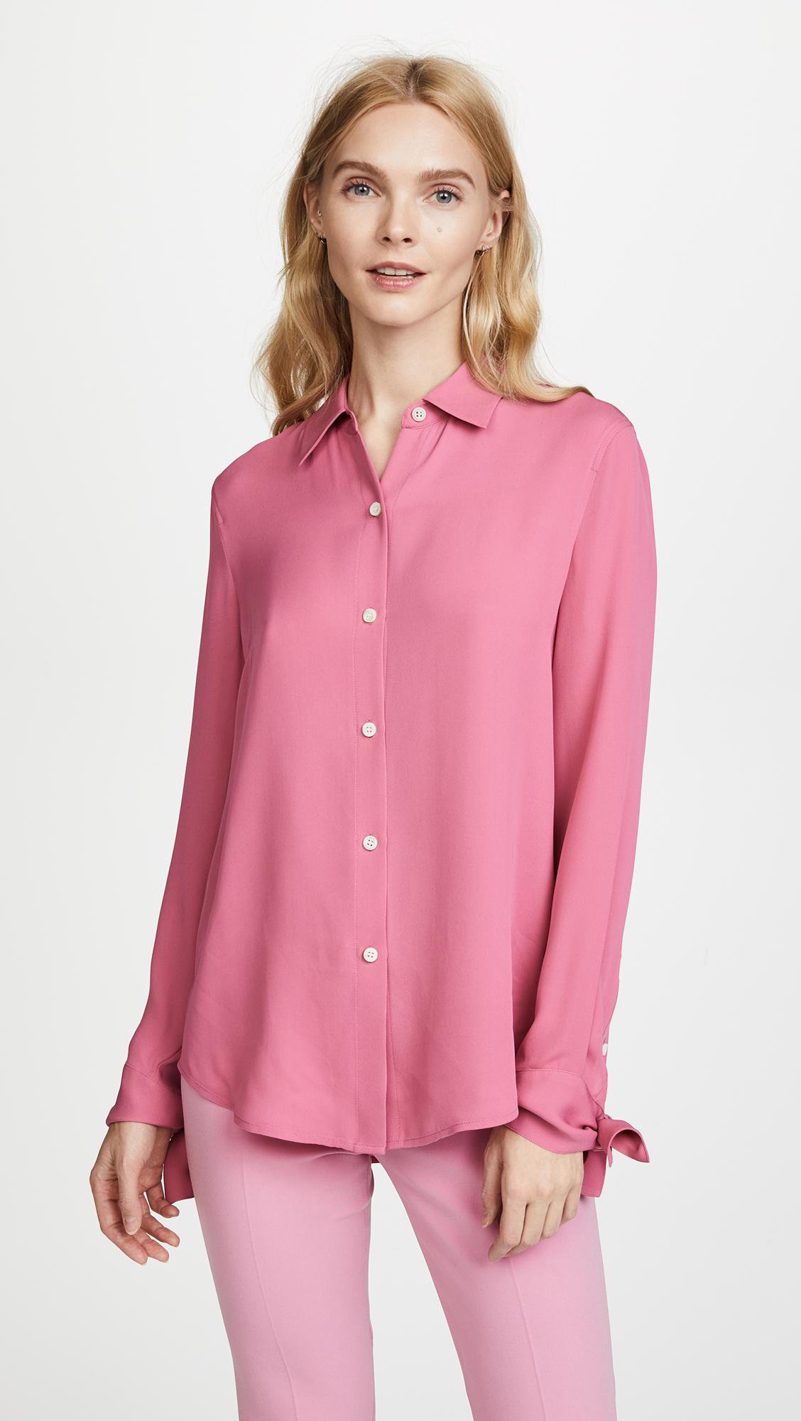 Theory Silk Tie Cuff Shirt in Pink | Lyst