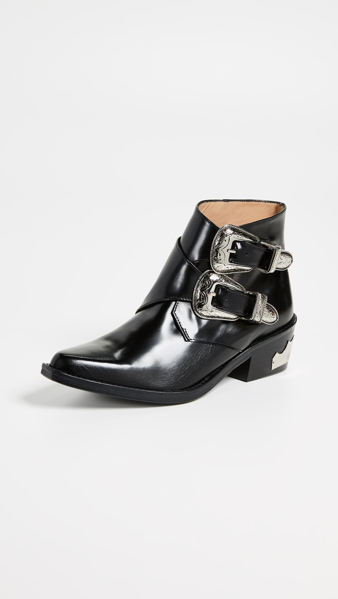 Toga Leather Two Band Buckle Boots in Black - Lyst