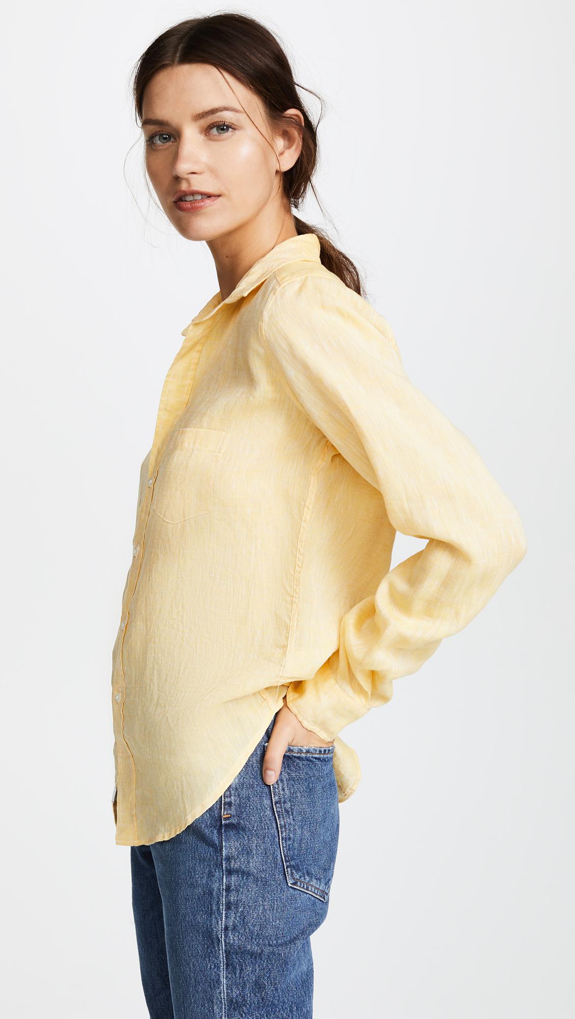 Frank Eileen Linen Barry Button Down Shirt In Yellow Lyst