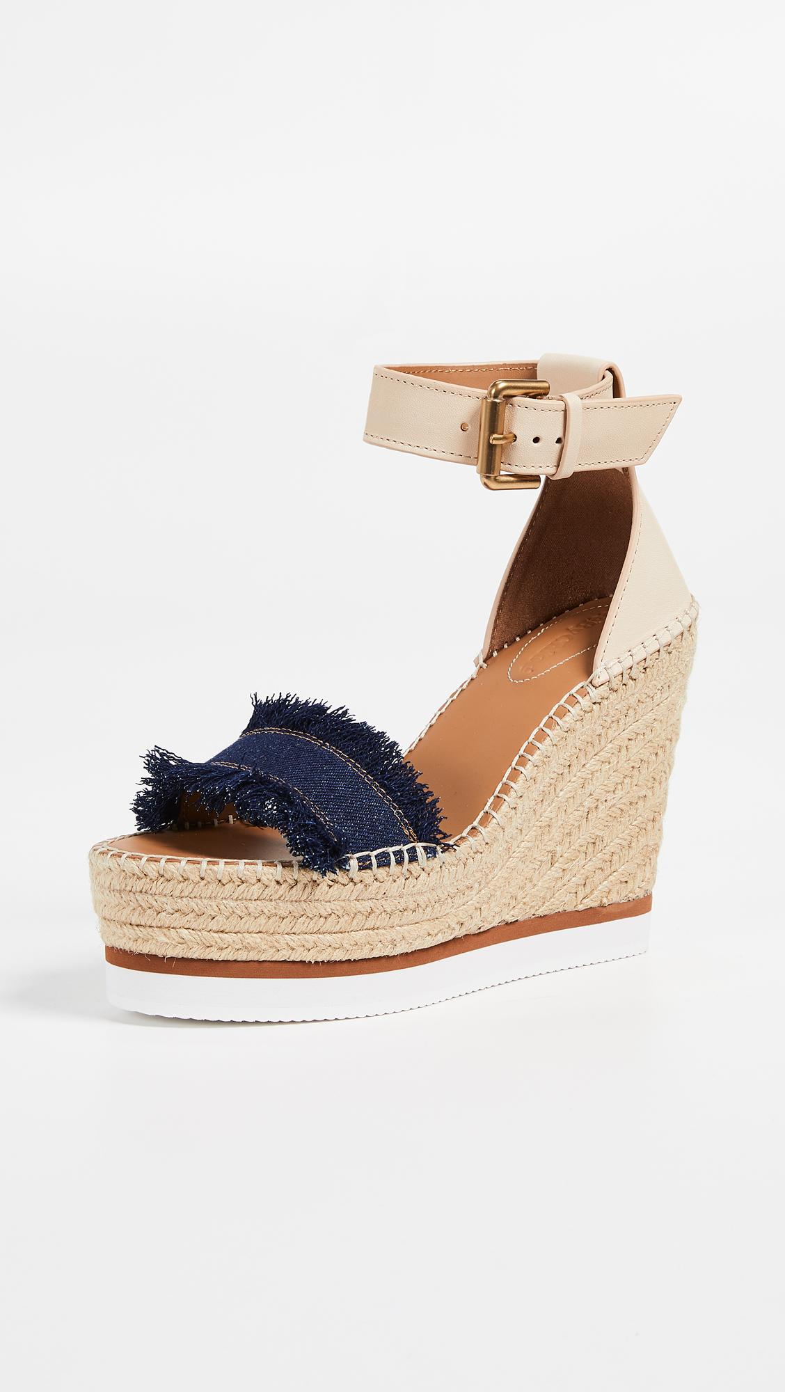 Glyn Wedge Espadrilles in Dark Denim 