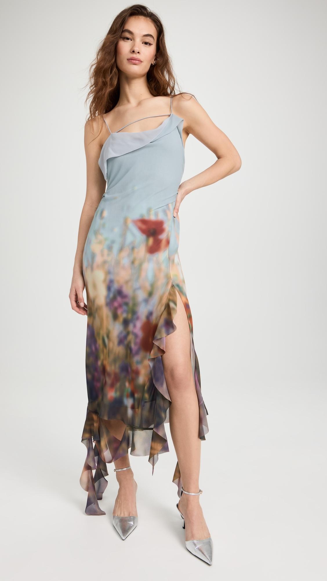 asymmetric layered ruffled chiffon midi dress by acne studios ACNE STUDIOS Asymmetric ruffled ombr chiffon midi dress Size 34 AU 8
