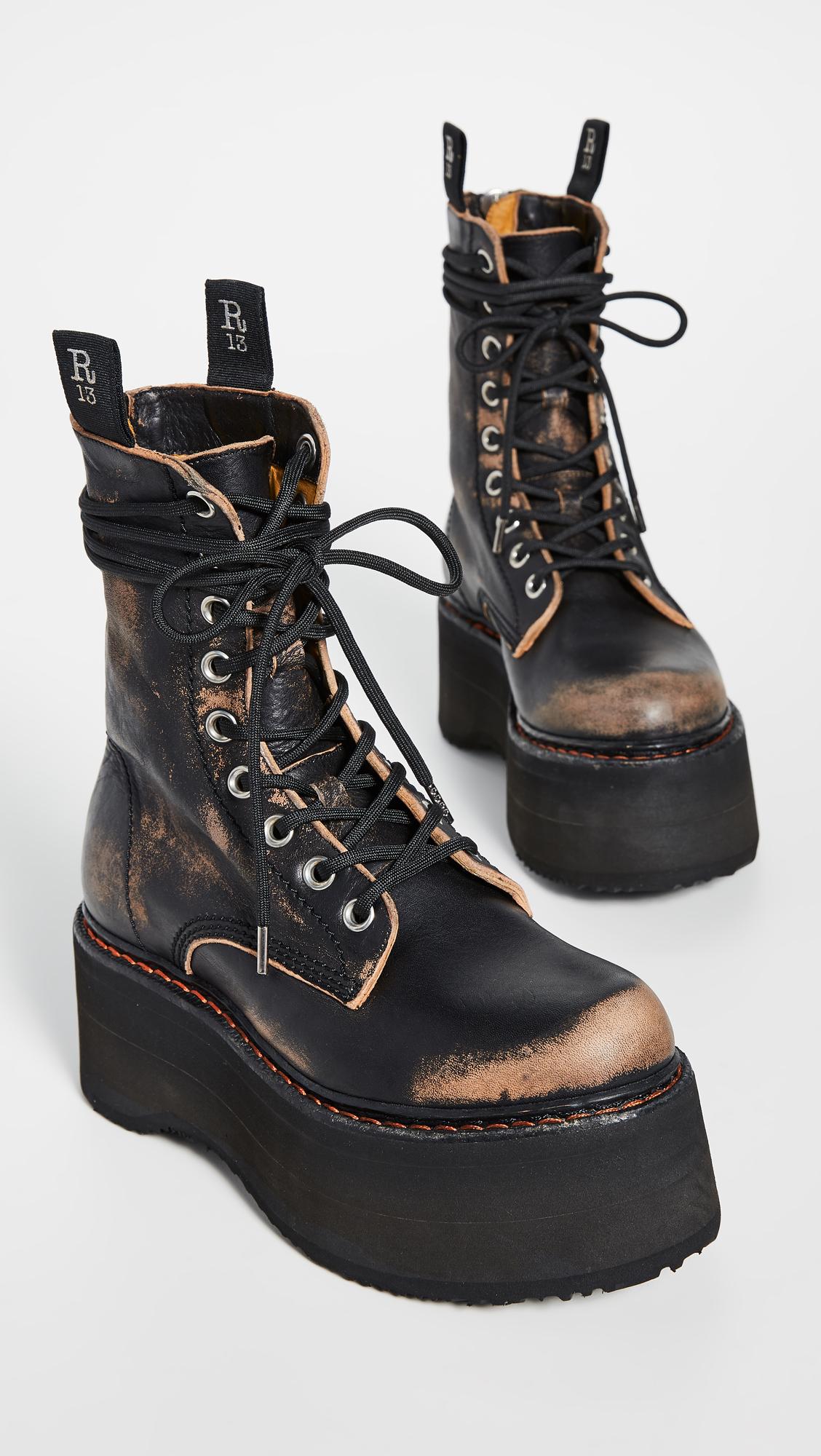 R13 Distressed Platform Boots in Black Lyst