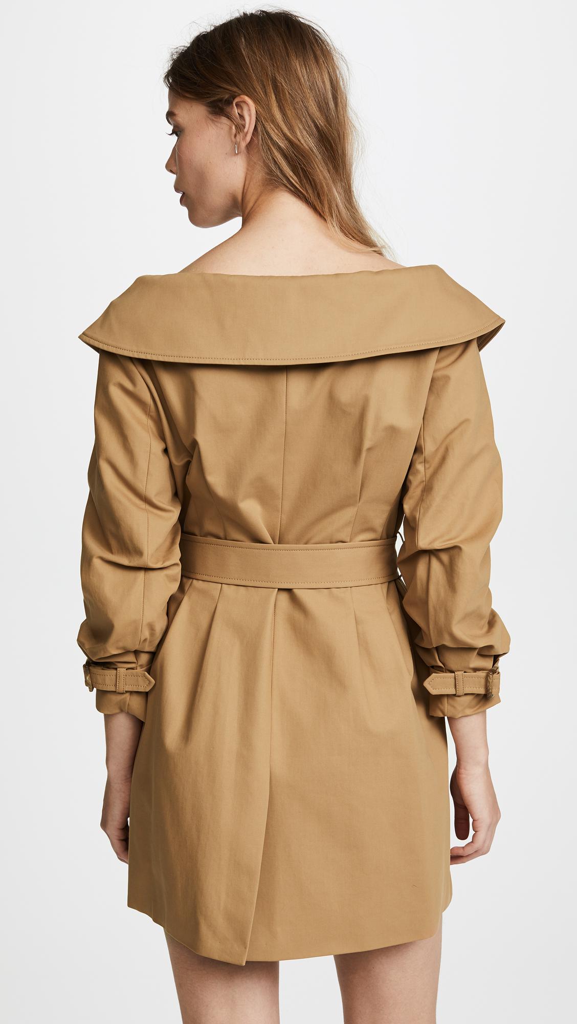 Alice + Olivia Cotton Candace Off Shoulder Trench Coat in Natural - Lyst