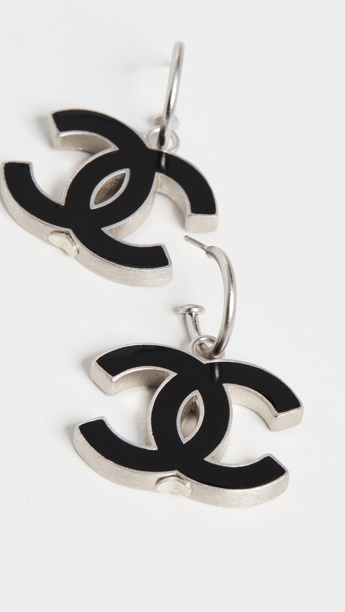 What Goes Around Comes Around Chanel Black Enamel Cc Dangle Earrings | Lyst