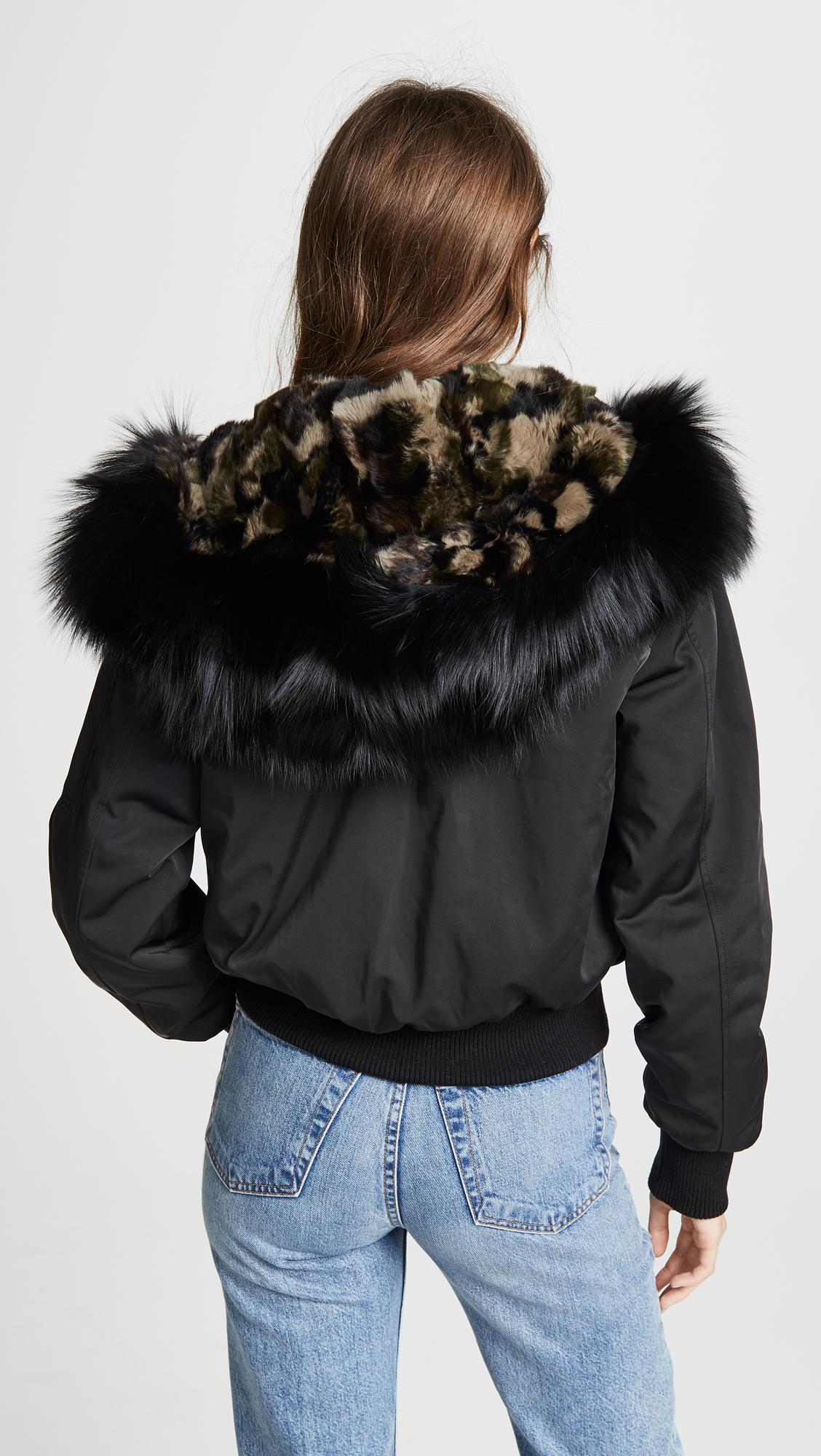 Jocelyn Fur Cropped Bomber Jacket in 