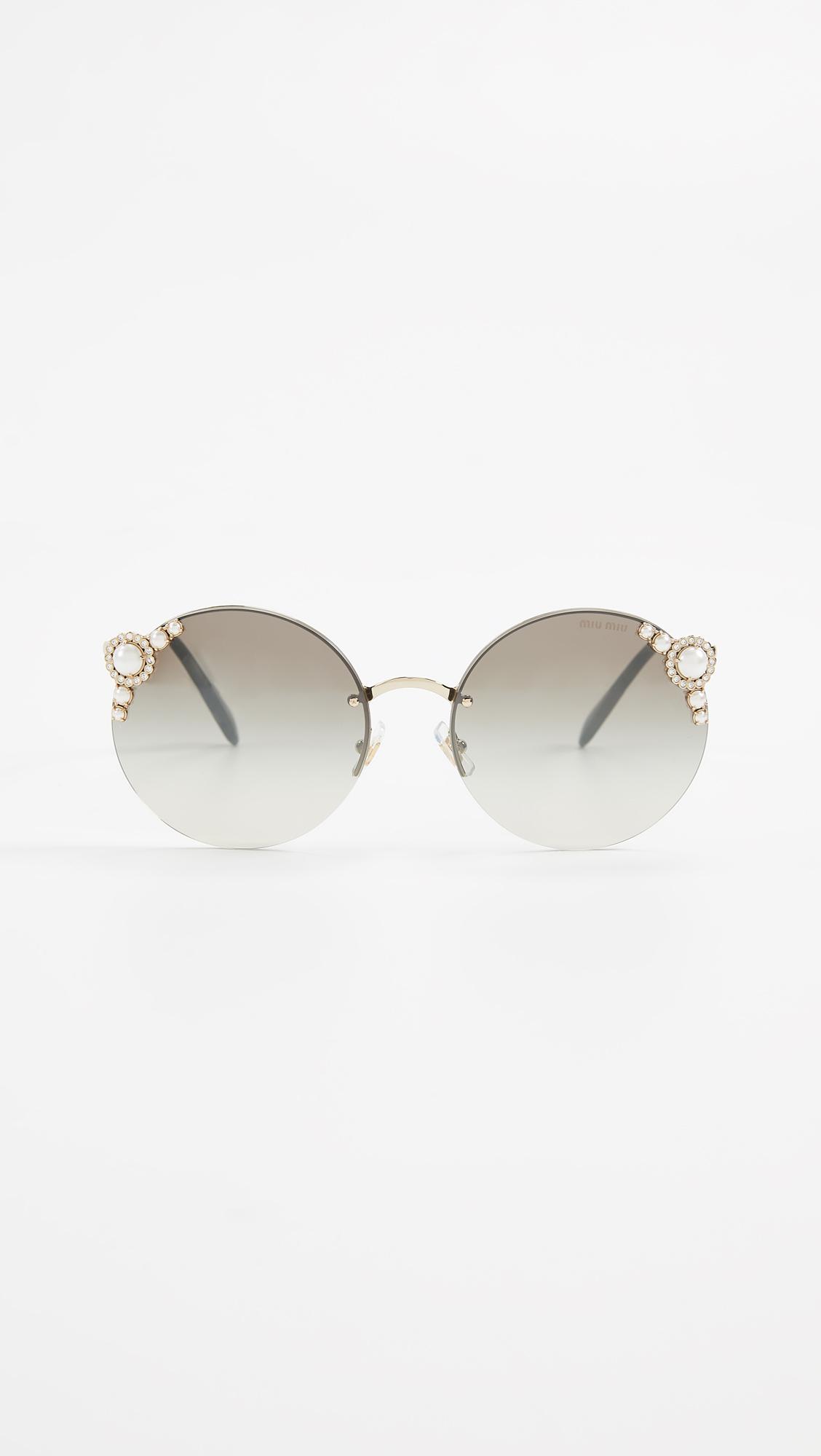 Miu Miu Round Imitation Pearl Sunglasses in Metallic | Lyst