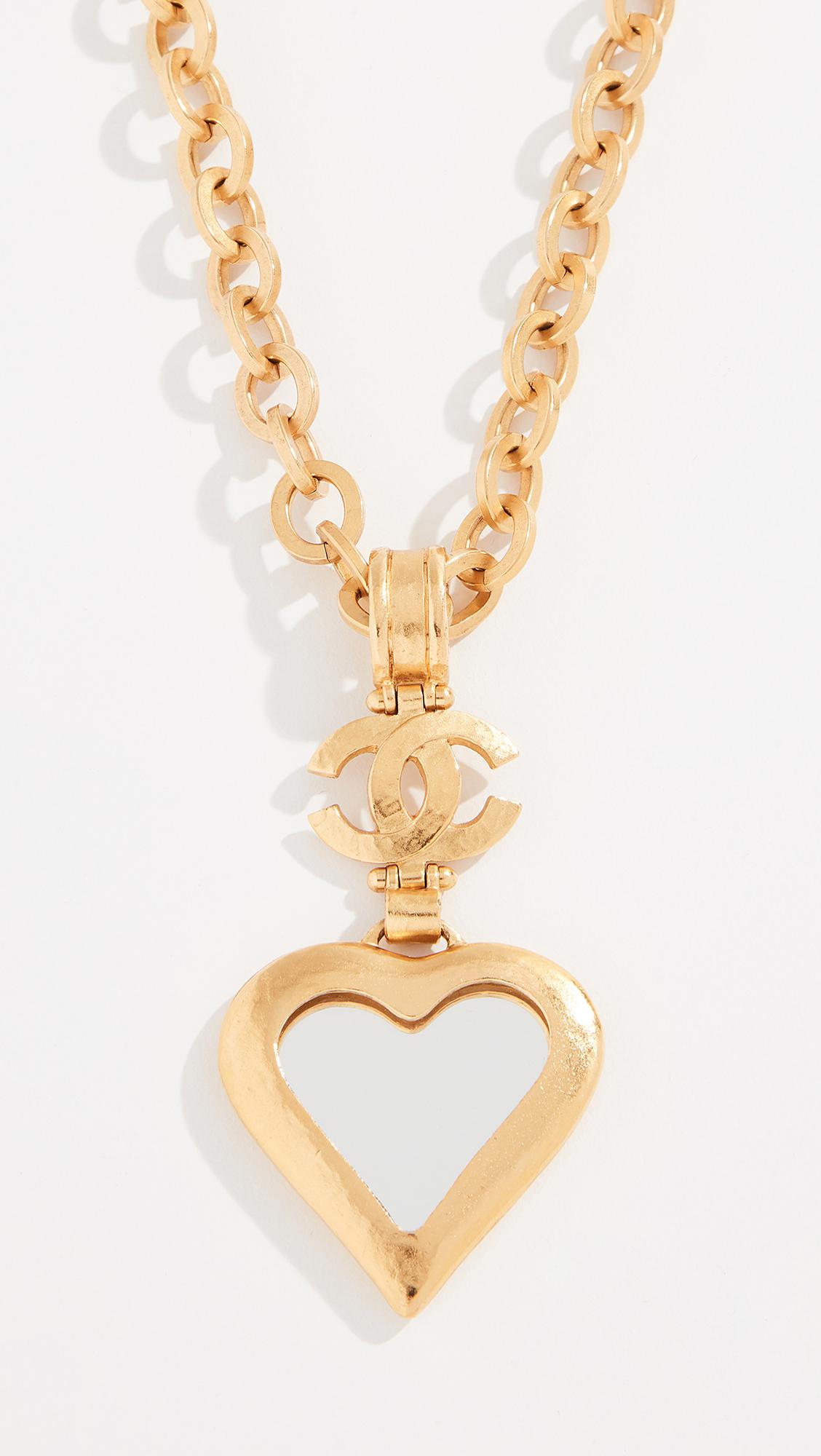 What Goes Around Comes Around Chanel Heart Mirror Necklace in Metallic
