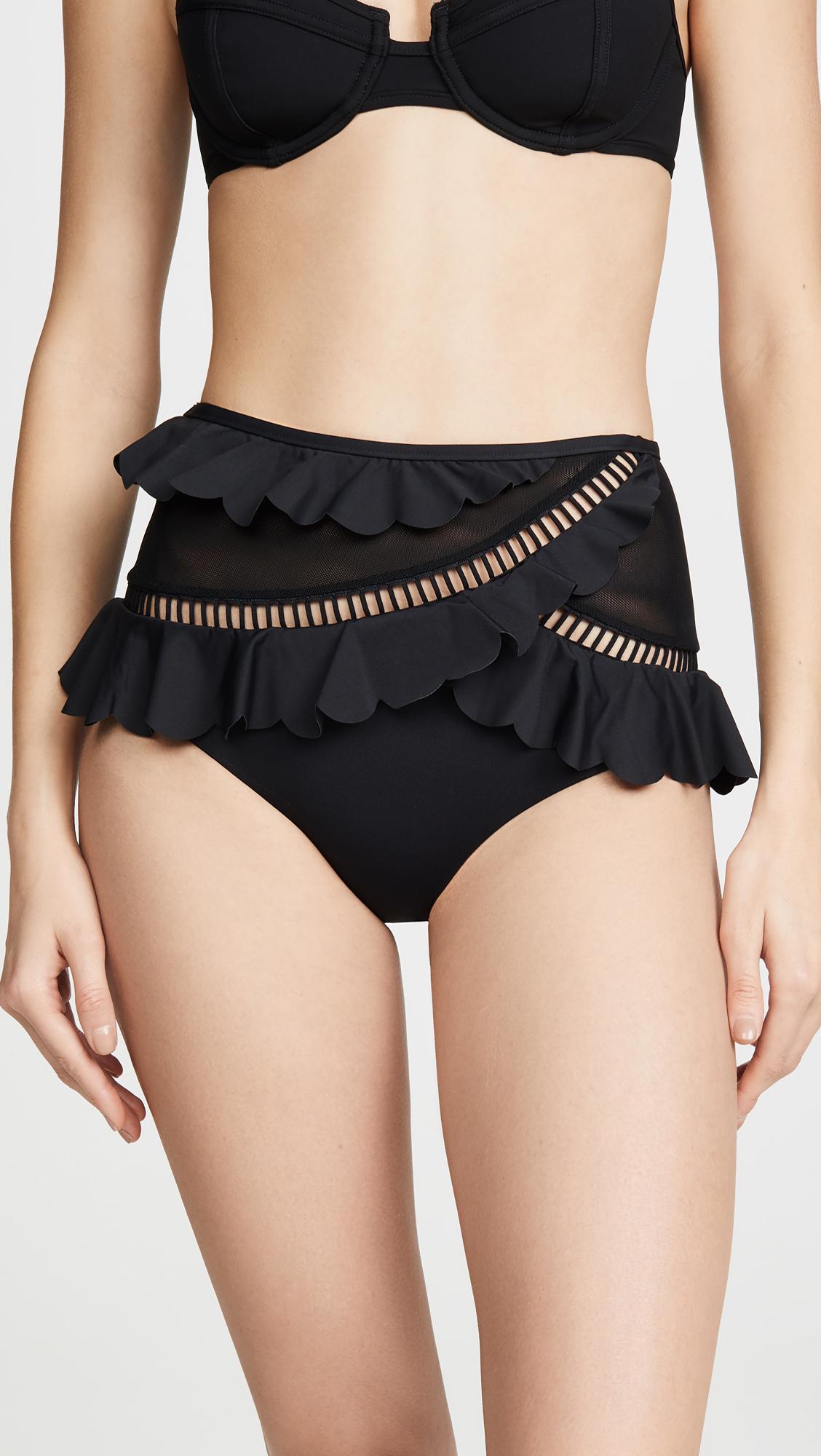 Zimmermann Edie Frill High Waisted Bikini Bottoms in Black | Lyst