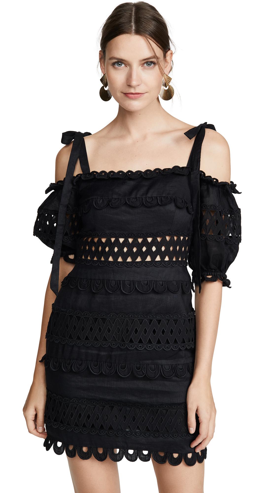 ZIMMERMANN Off The Shoulder Swiss Dot Lace Black Dress - We Select Dresses