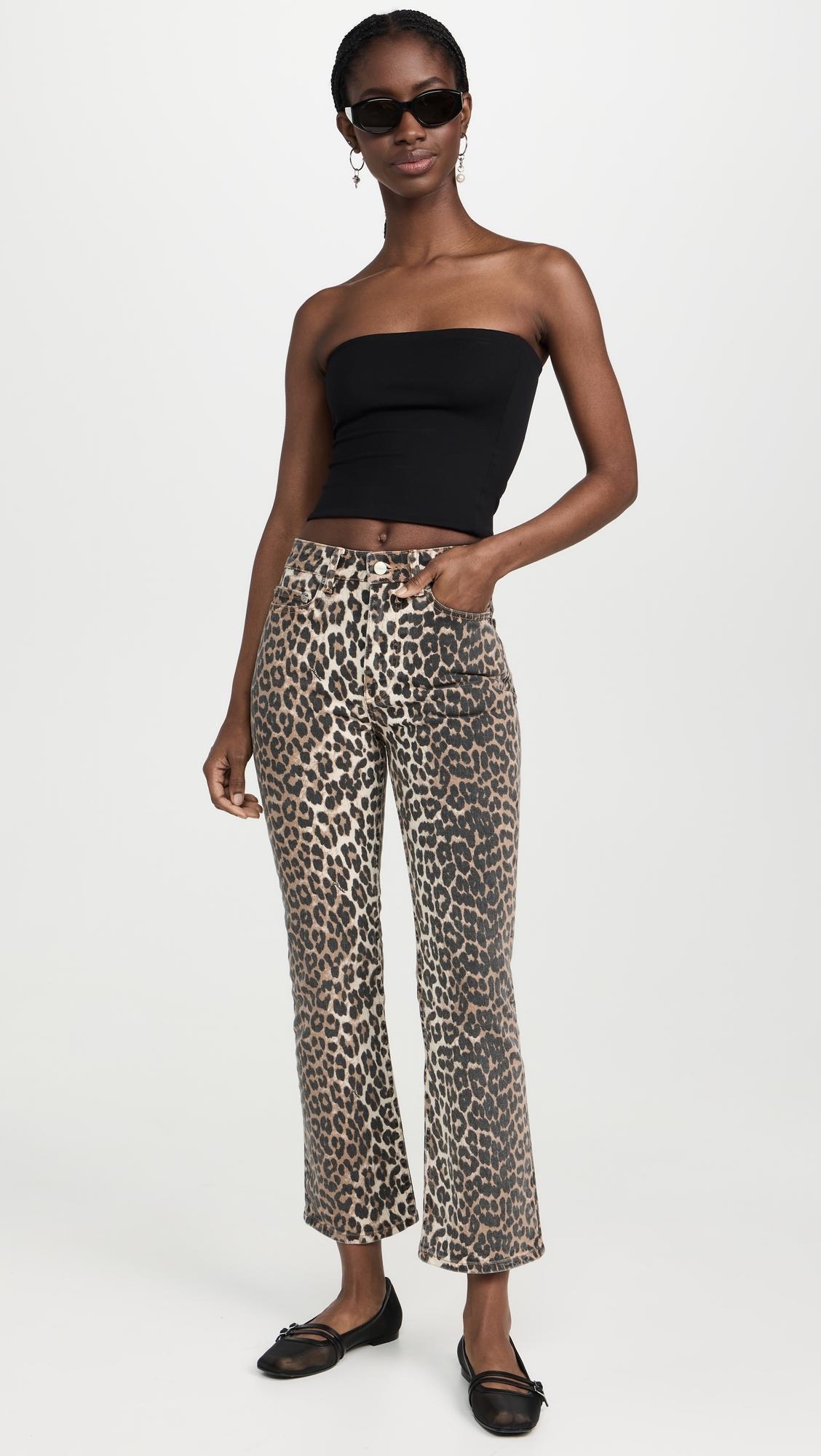 Ganni Print Denim Betzy Cropped Jeans in Black | Lyst Canada