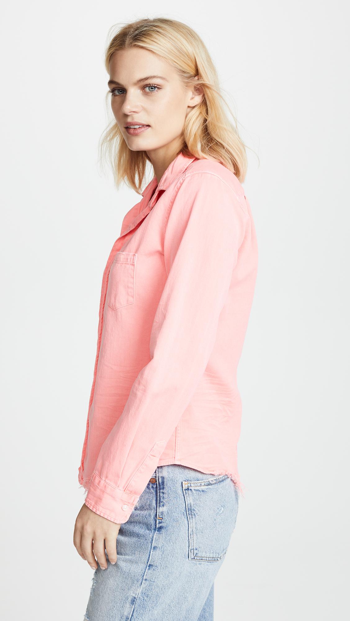 Frank Eileen Denim Barry Button Down Shirt In Neon Orange Pink Lyst