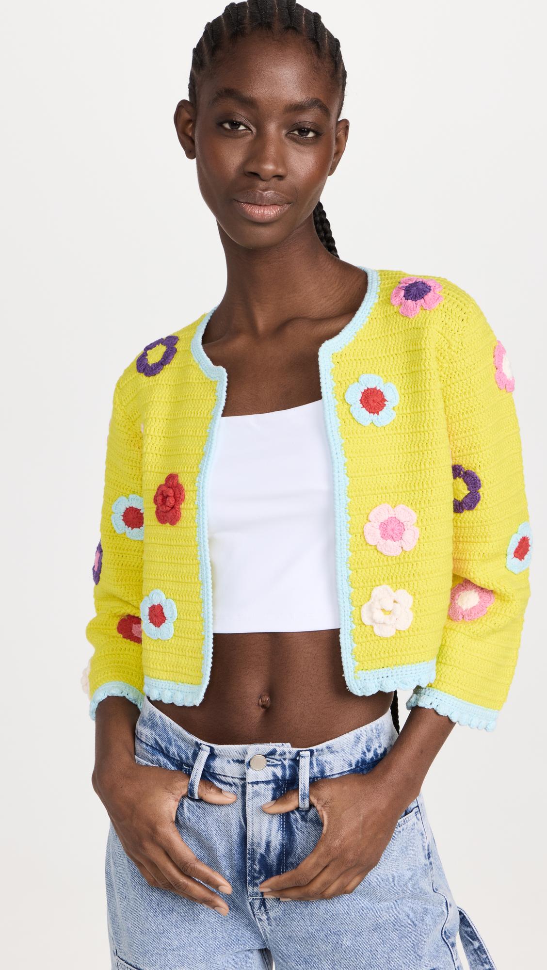Alice + Olivia Alice + Olivia Anderson Flower Crochet Cardigan in Yellow Lyst