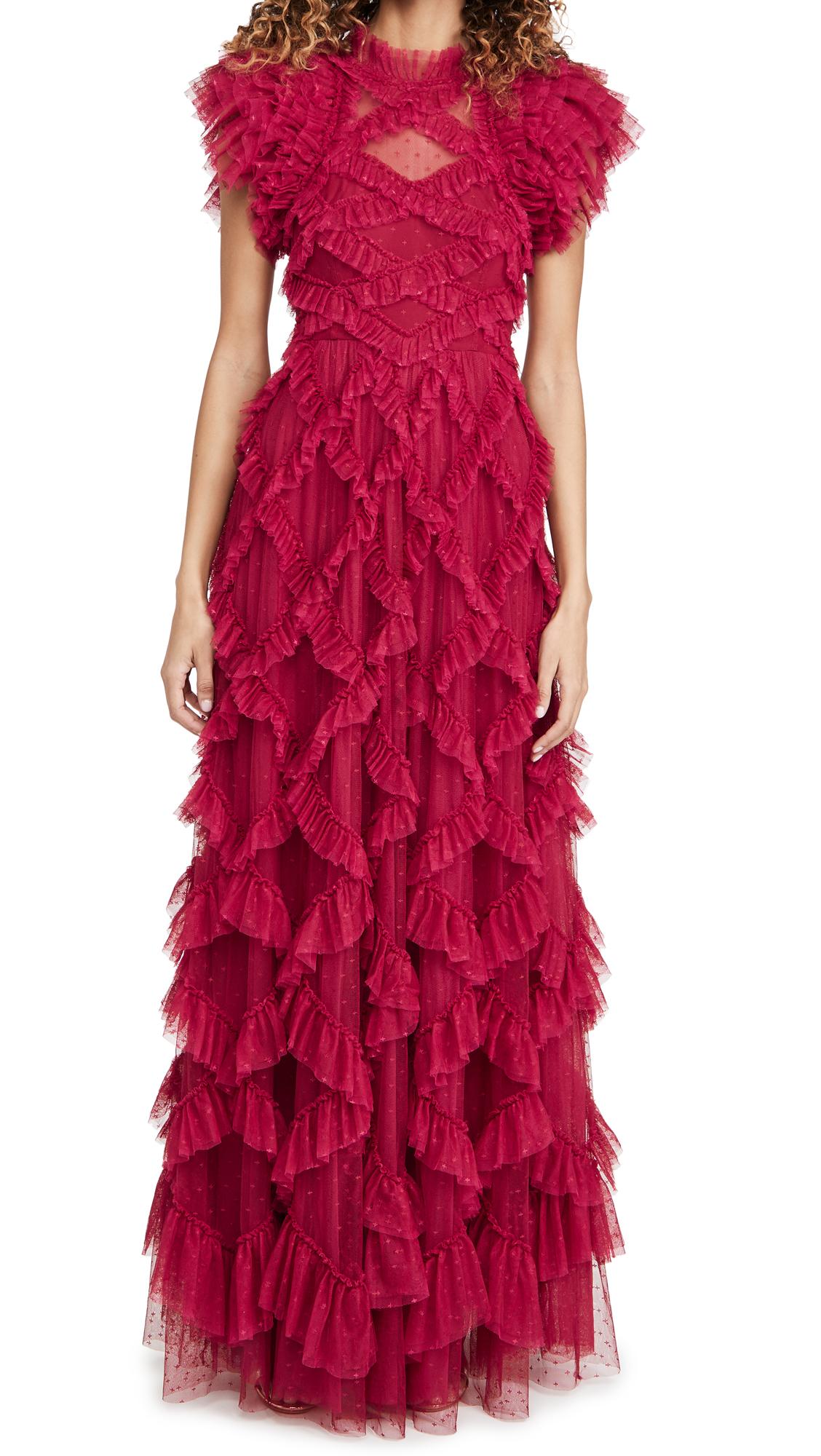 the red thread v ruffle dress fog 【公式通販】