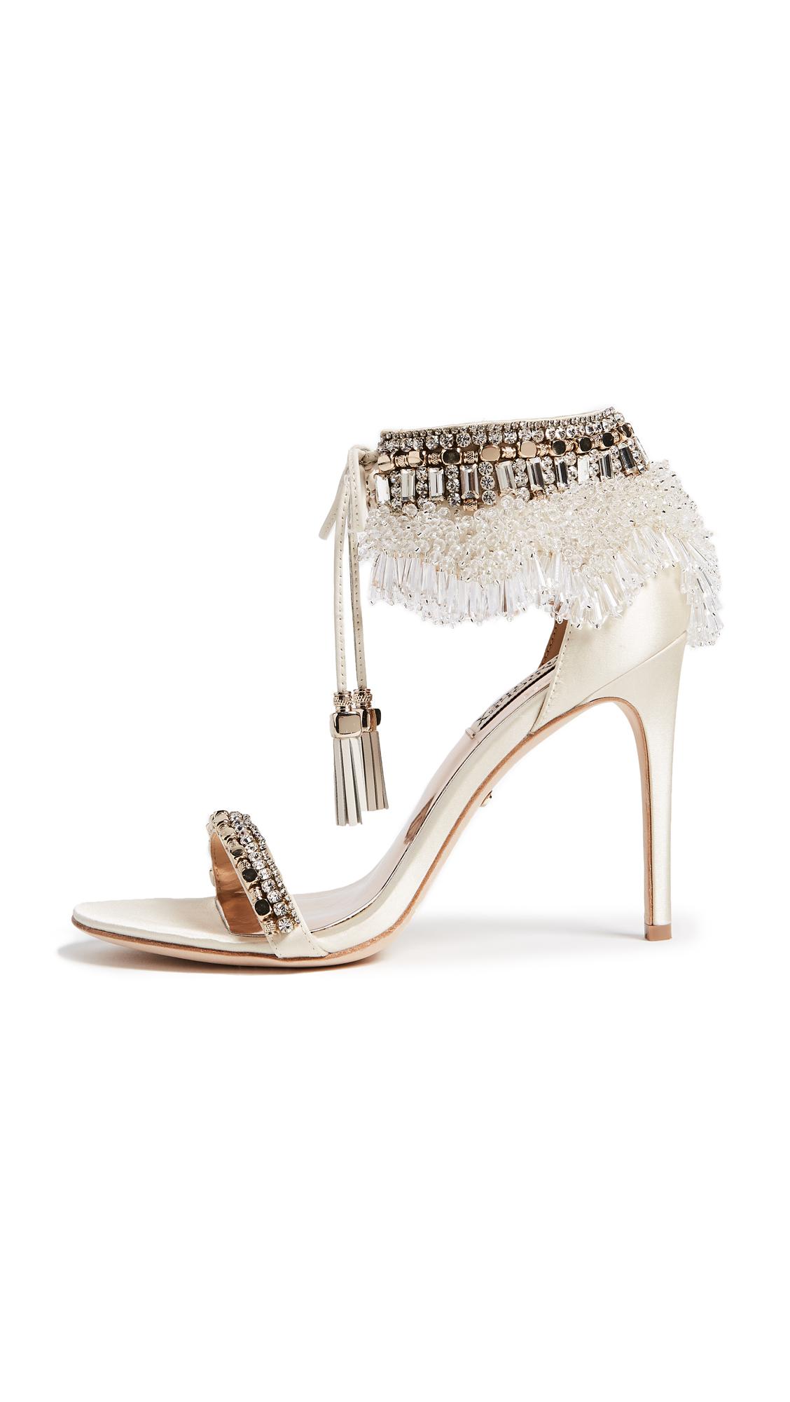 Badgley Mischka Satin Katrina Embellished Sandals in Ivory (White) | Lyst