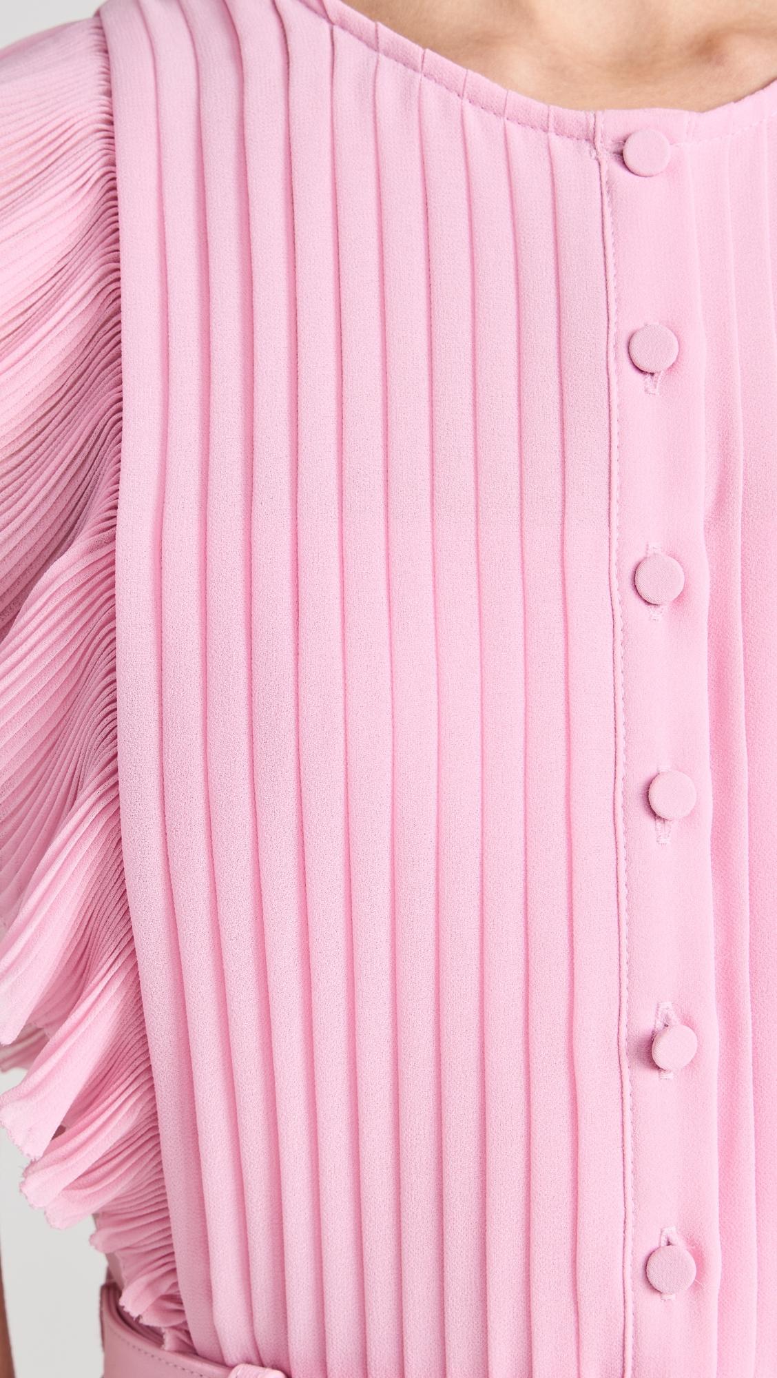 self portrait pink chiffon sleeveless ruffle midi dress Self-Portrait Chiffon Sleeveless Tunic Ruffle Midi Dress