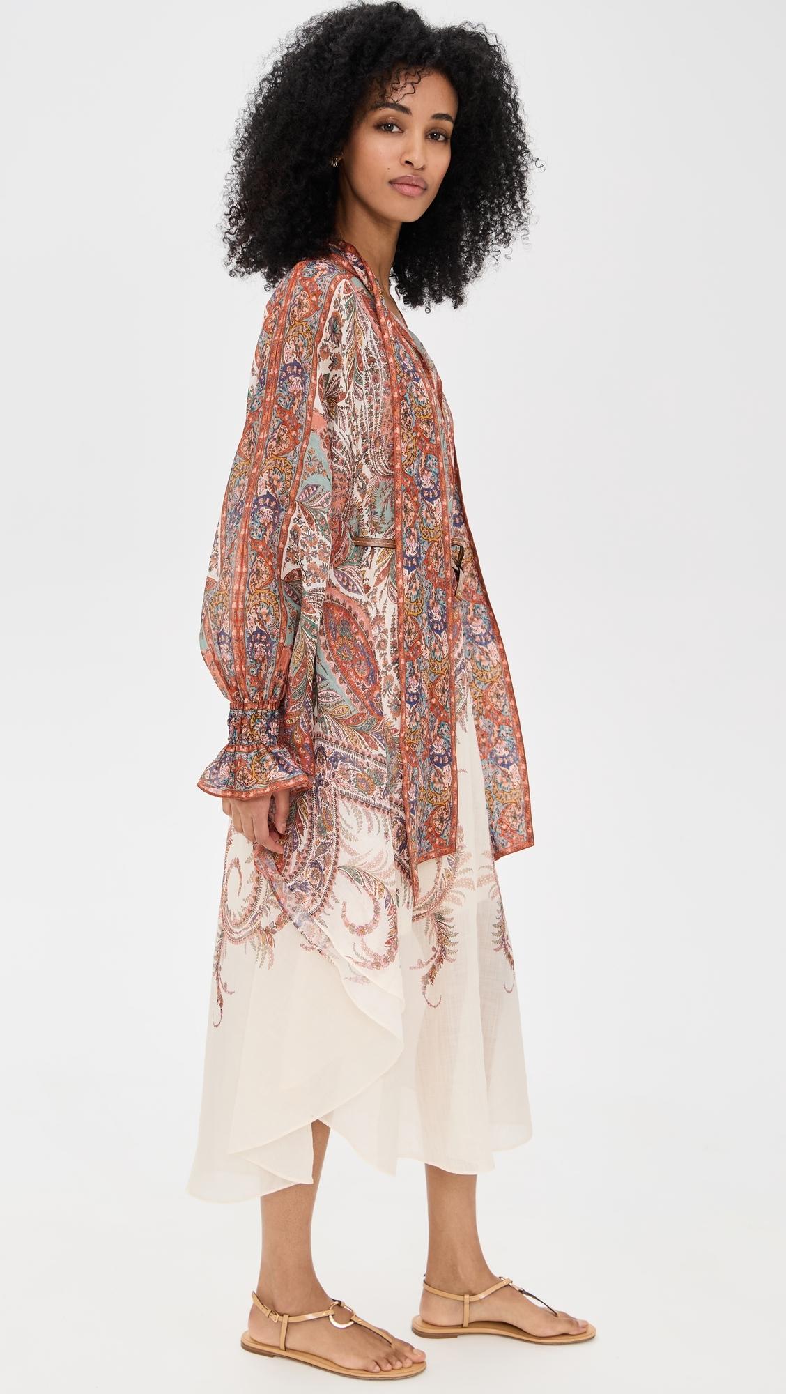 【Zimmermann】RHIANNON TIE NECK MIDI DRESS タイネック ミディ Zimmermann Rhiannon Tie Neck Midi Dress, Cream Paisley