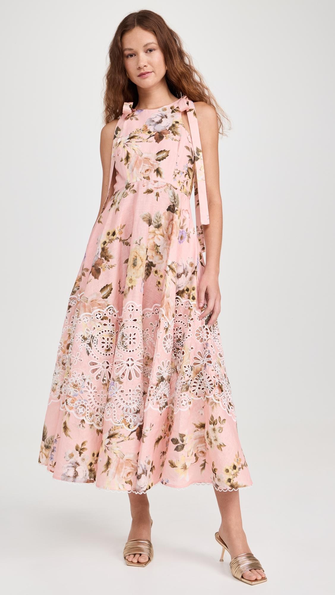 Zimmermann Acacia Broderie Midi Dress in Pink | Lyst