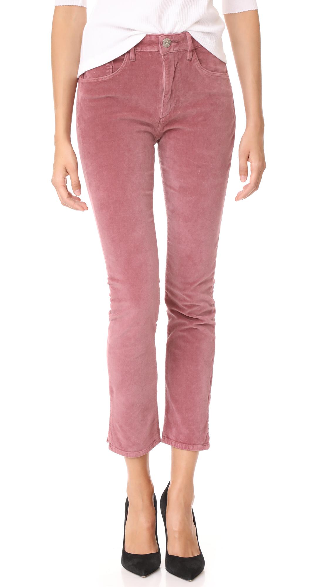 pink and white jeans
