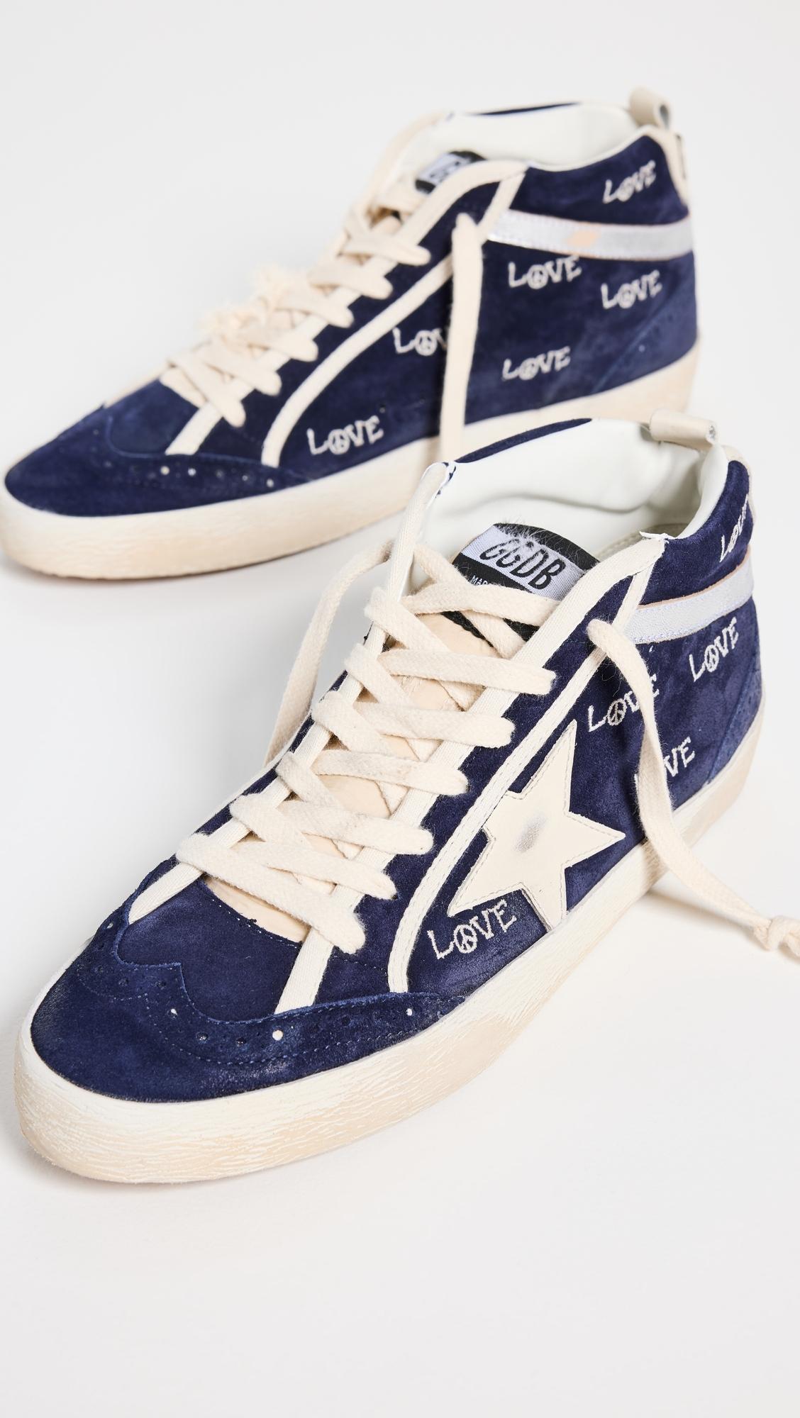 Golden goose navy suede glitter mid star sneakers hot sale
